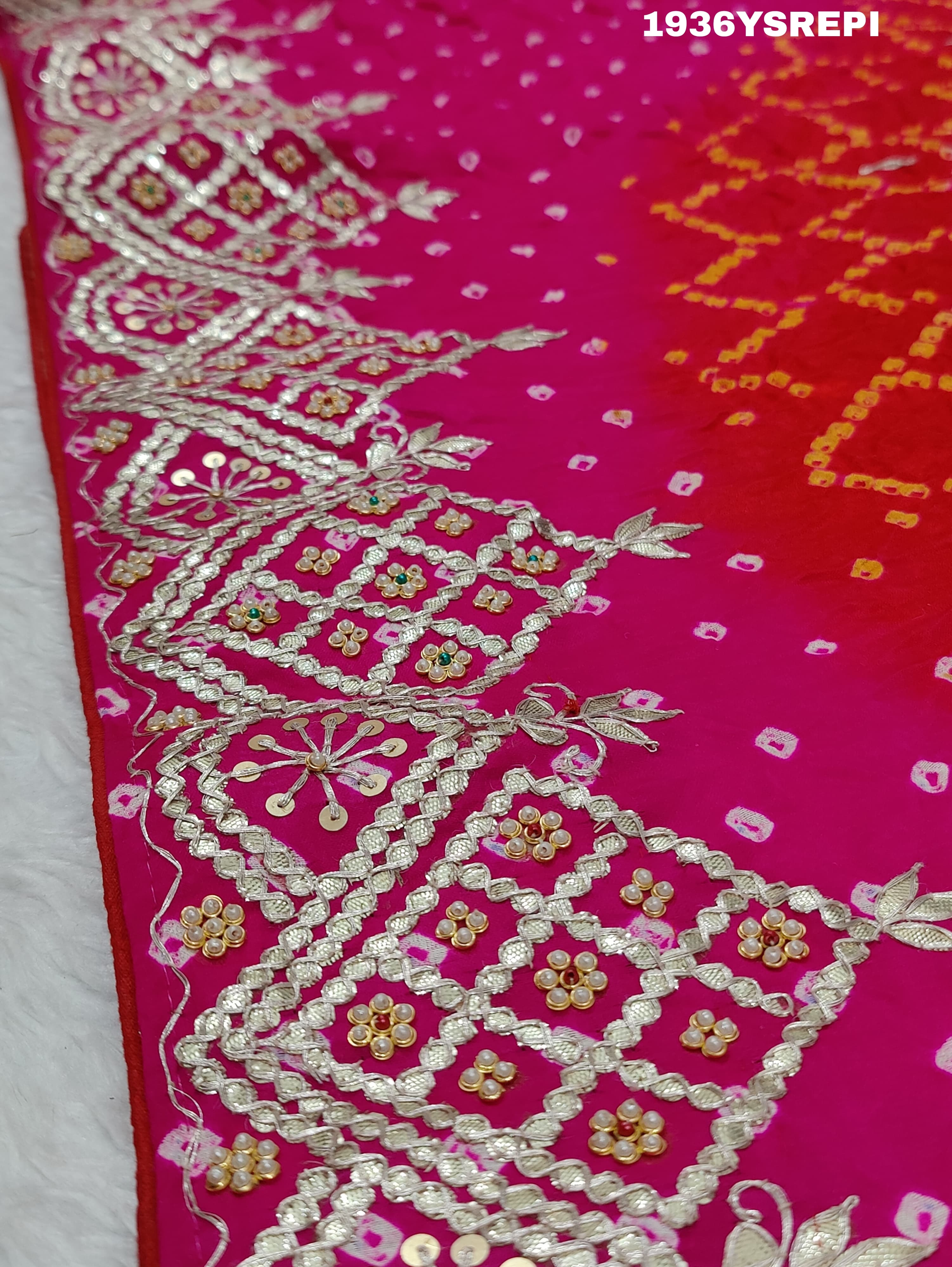 KcPc New Gaji Silk Bandhani Ekdana Bandhej Gotapatti Work SareePRF