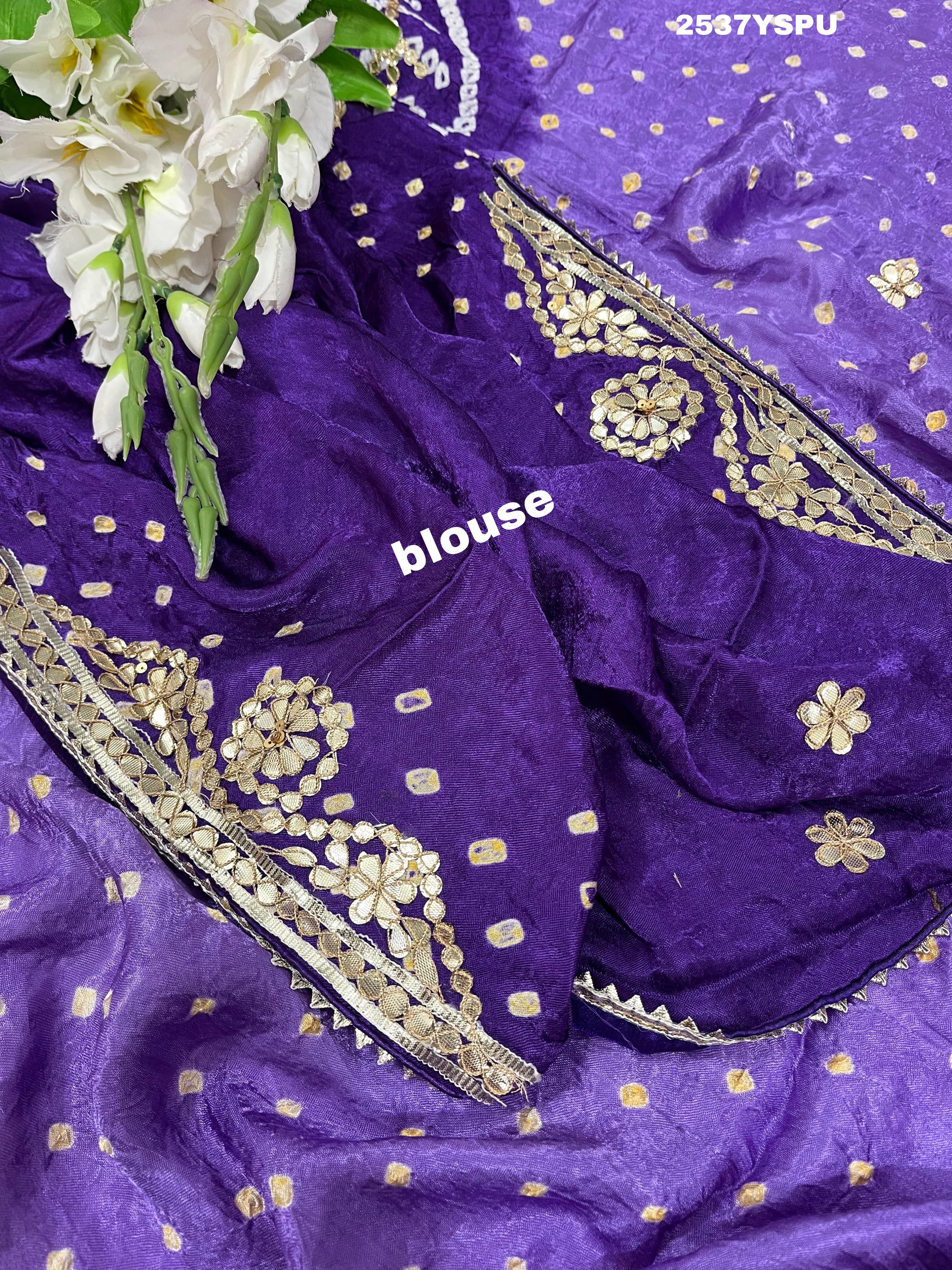 By Bandhani Saree With Party Wear Purple