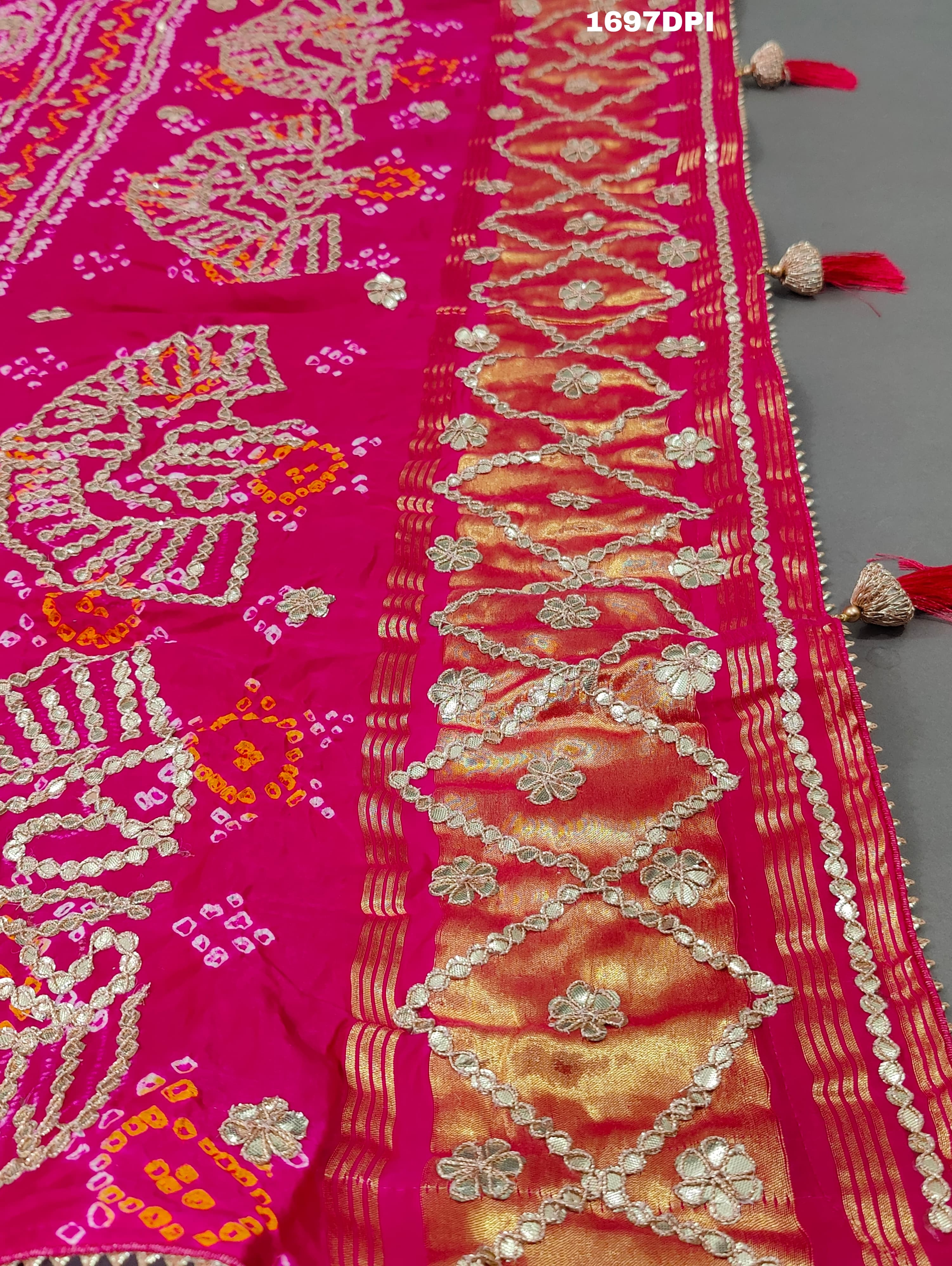 KcPc New Latest Designer Gaji Silk Bandhani Ghatchola Gotapatti Work DupattaSATISH
