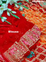 KcPc New Design Khaddi Georgette Janglaw Bandhani Neemzari Saree