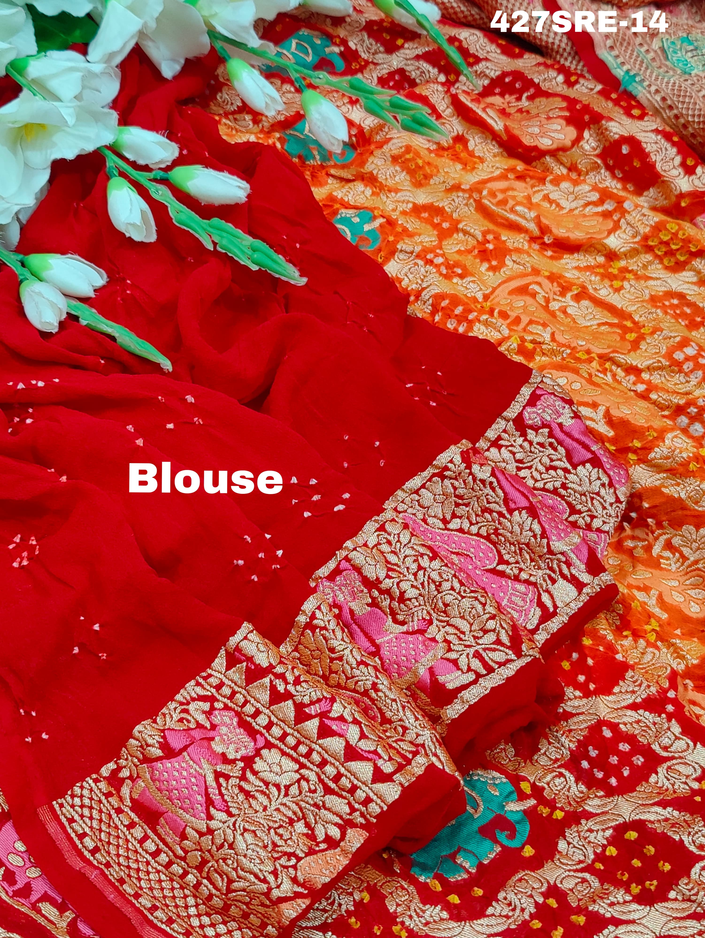 KcPc New Design Khaddi Georgette Janglaw Bandhani Neemzari Saree