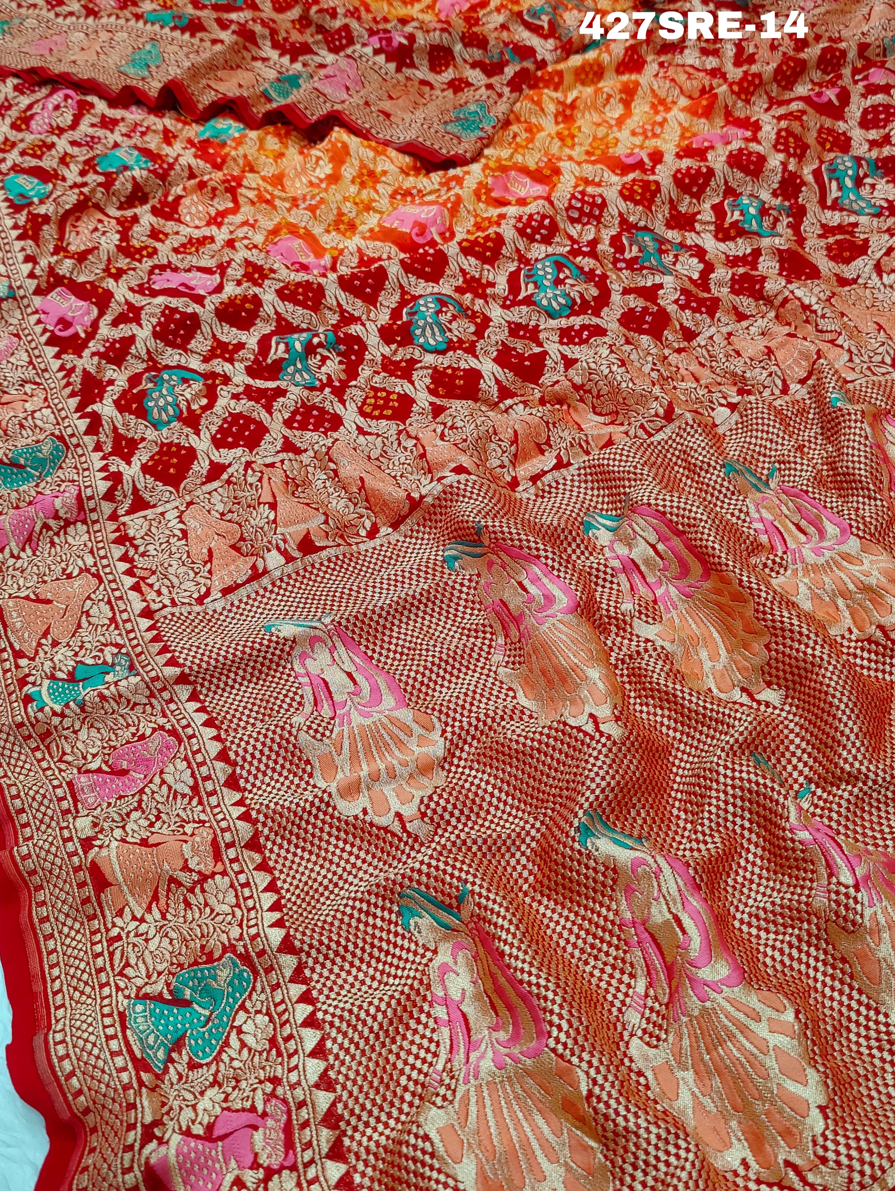 KcPc New Design Khaddi Georgette Janglaw Bandhani Neemzari Saree