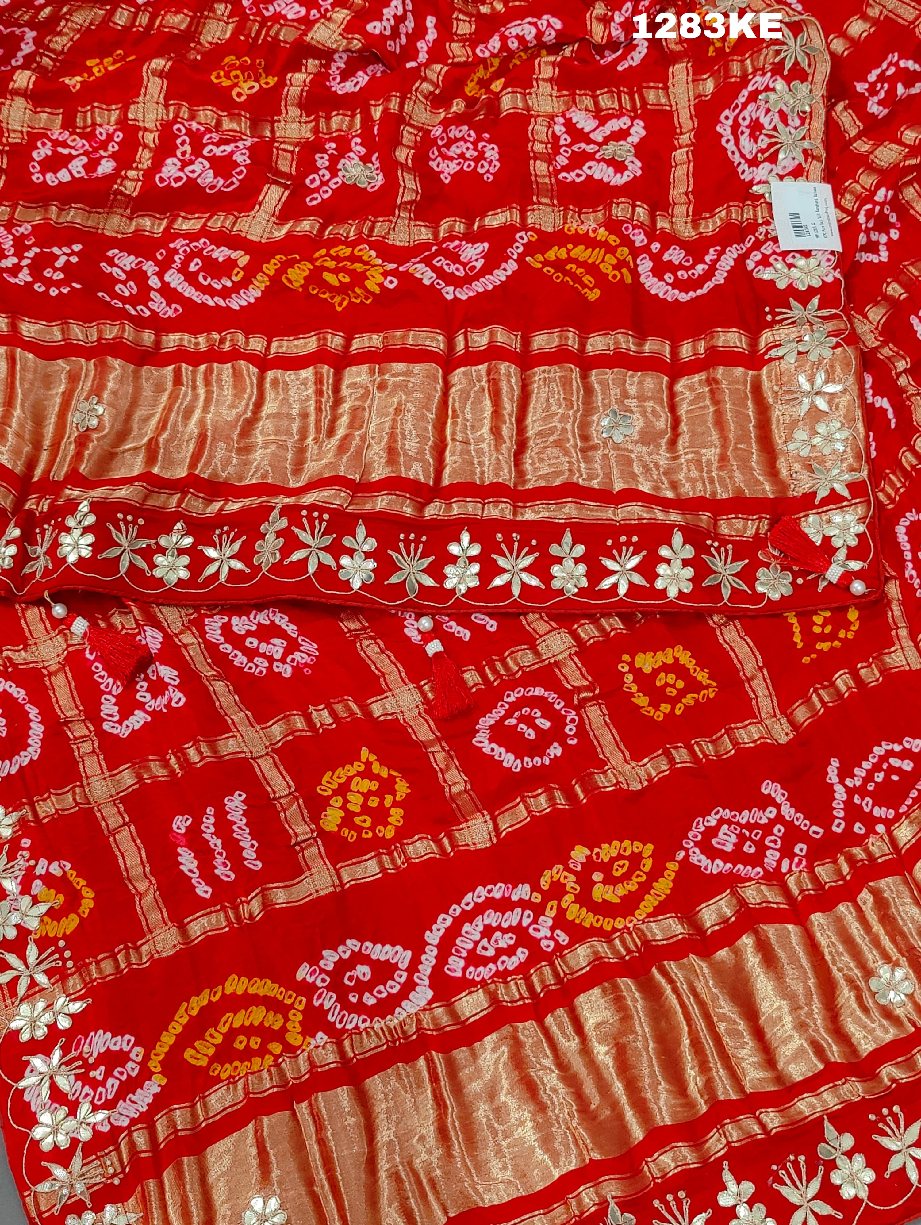 KcPc New Pure Gaji Silk Bandhani Gotapatti Designer Jaipuri Traditional Dupatta SATISH