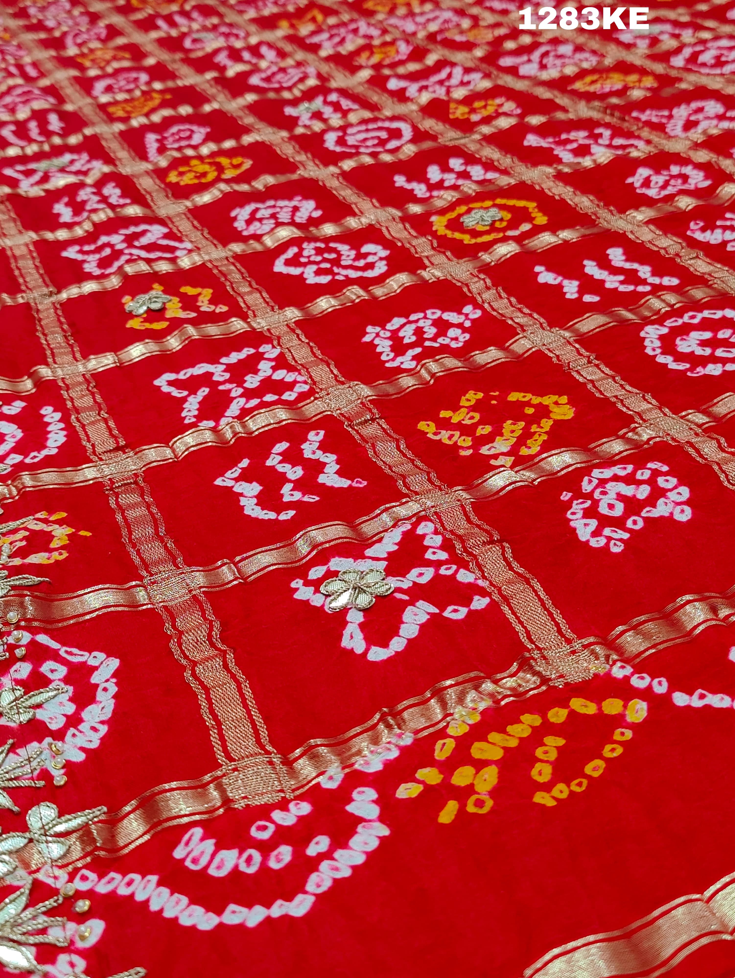 KcPc New Pure Gaji Silk Bandhani Gotapatti Designer Jaipuri Traditional Dupatta SATISH