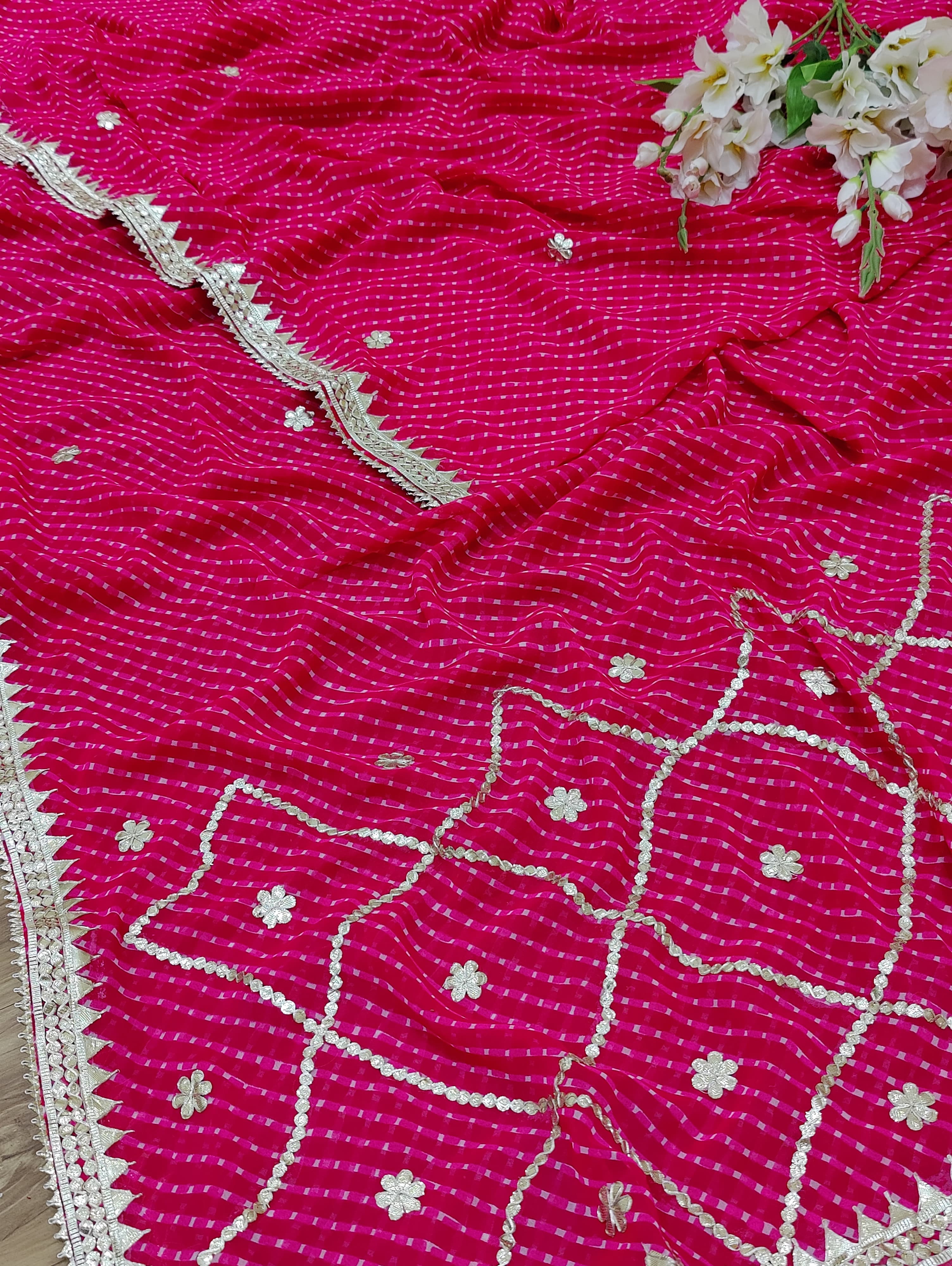 KcPc Latest Rajasthani Leheriya in Georgette With Gota Patti Handwork SareeAMT