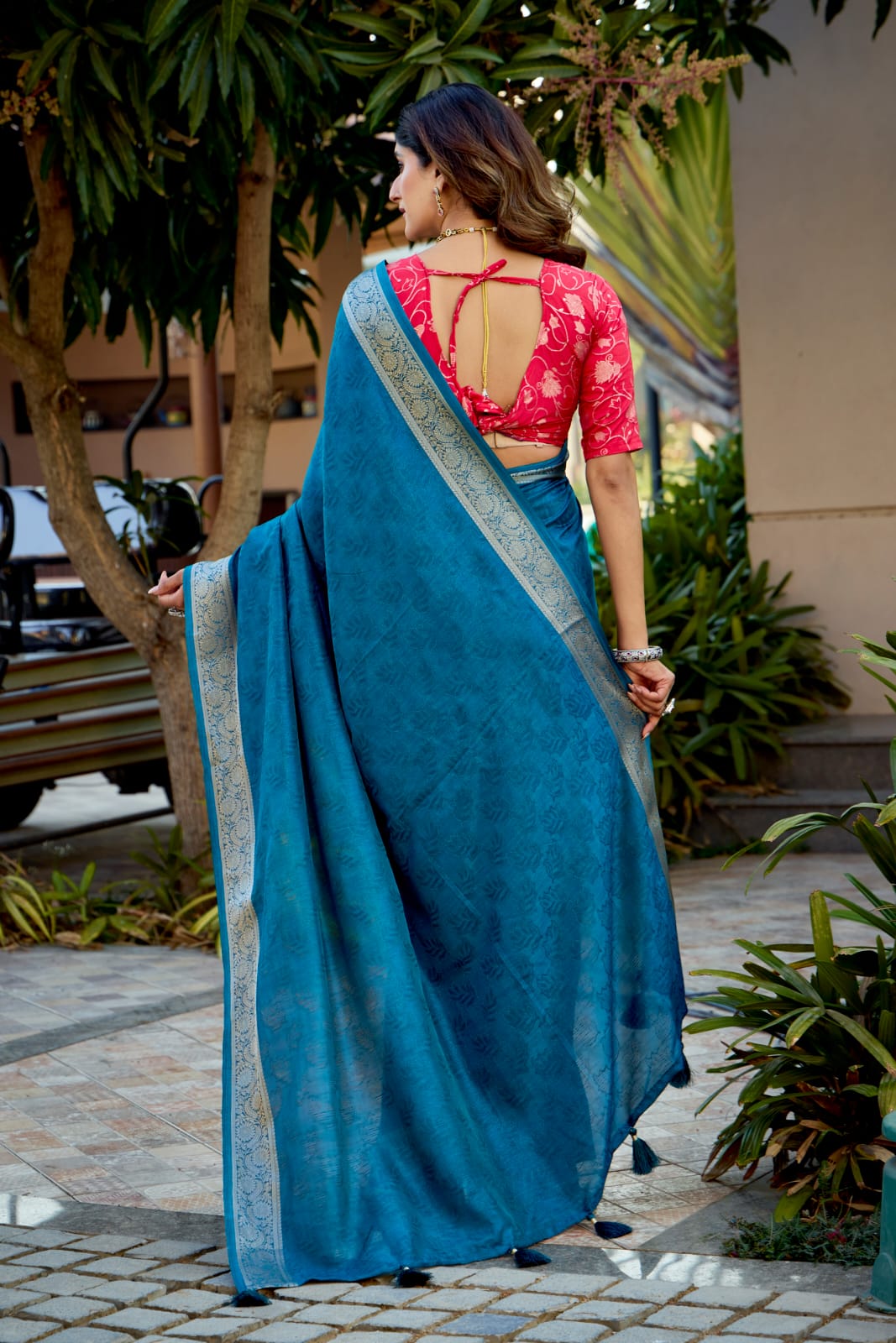 blue Glossy Dola Silk Saree for Festive moments