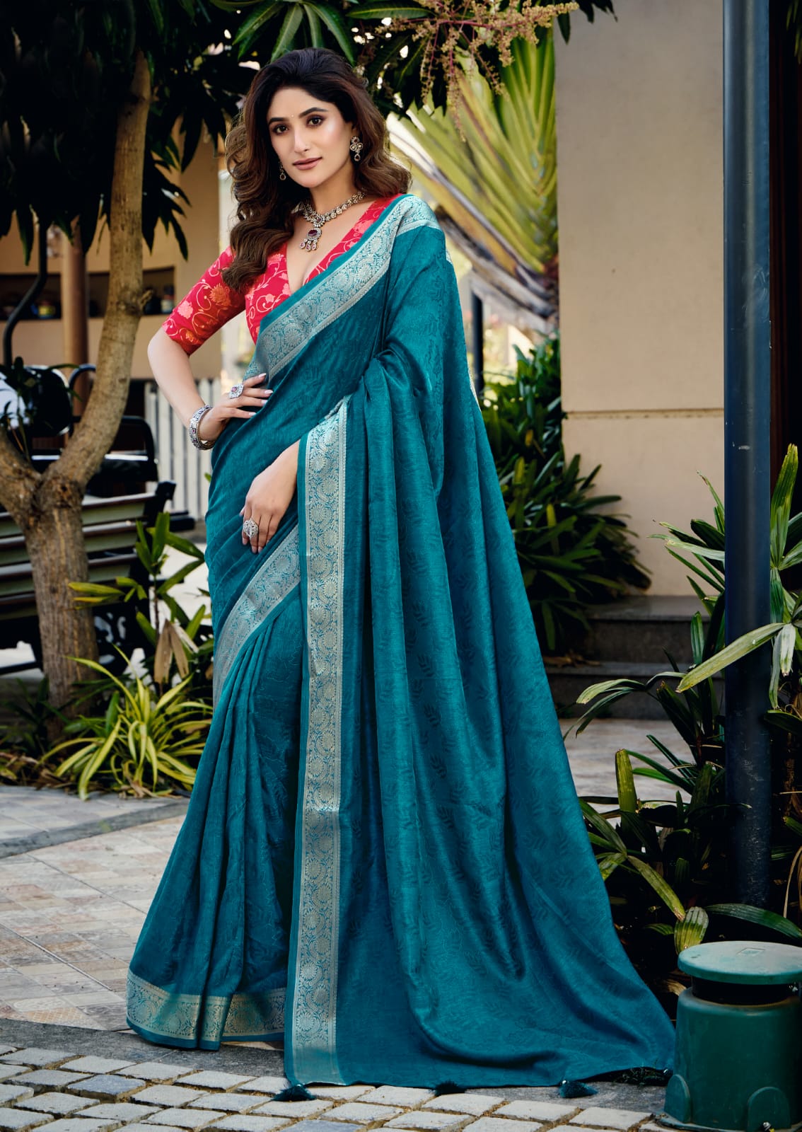 blue Glossy Dola Silk Saree for Festive moments