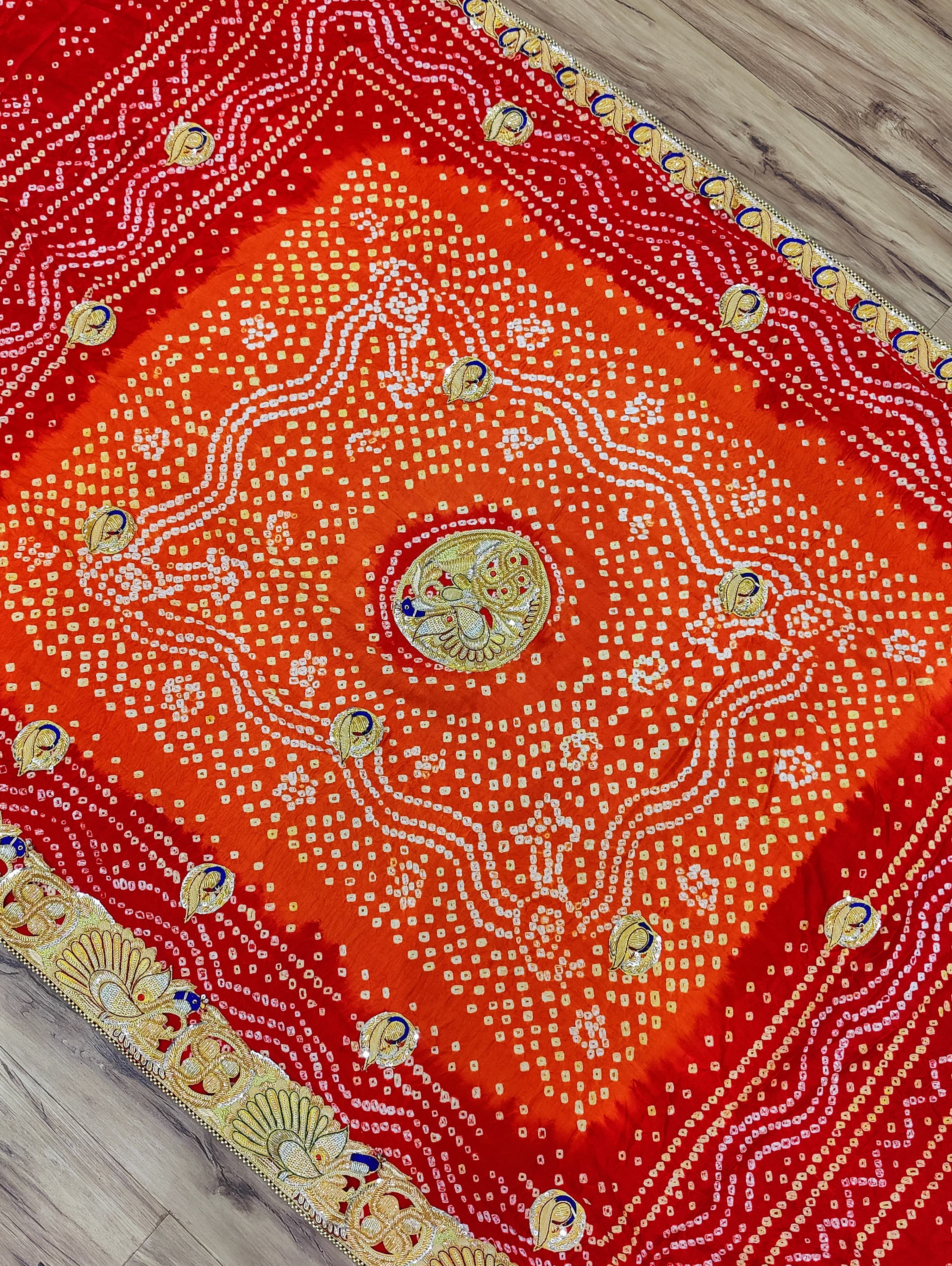 KcPc Traditional Gaji Silk Bandhani Odhna With Bel Buti Work