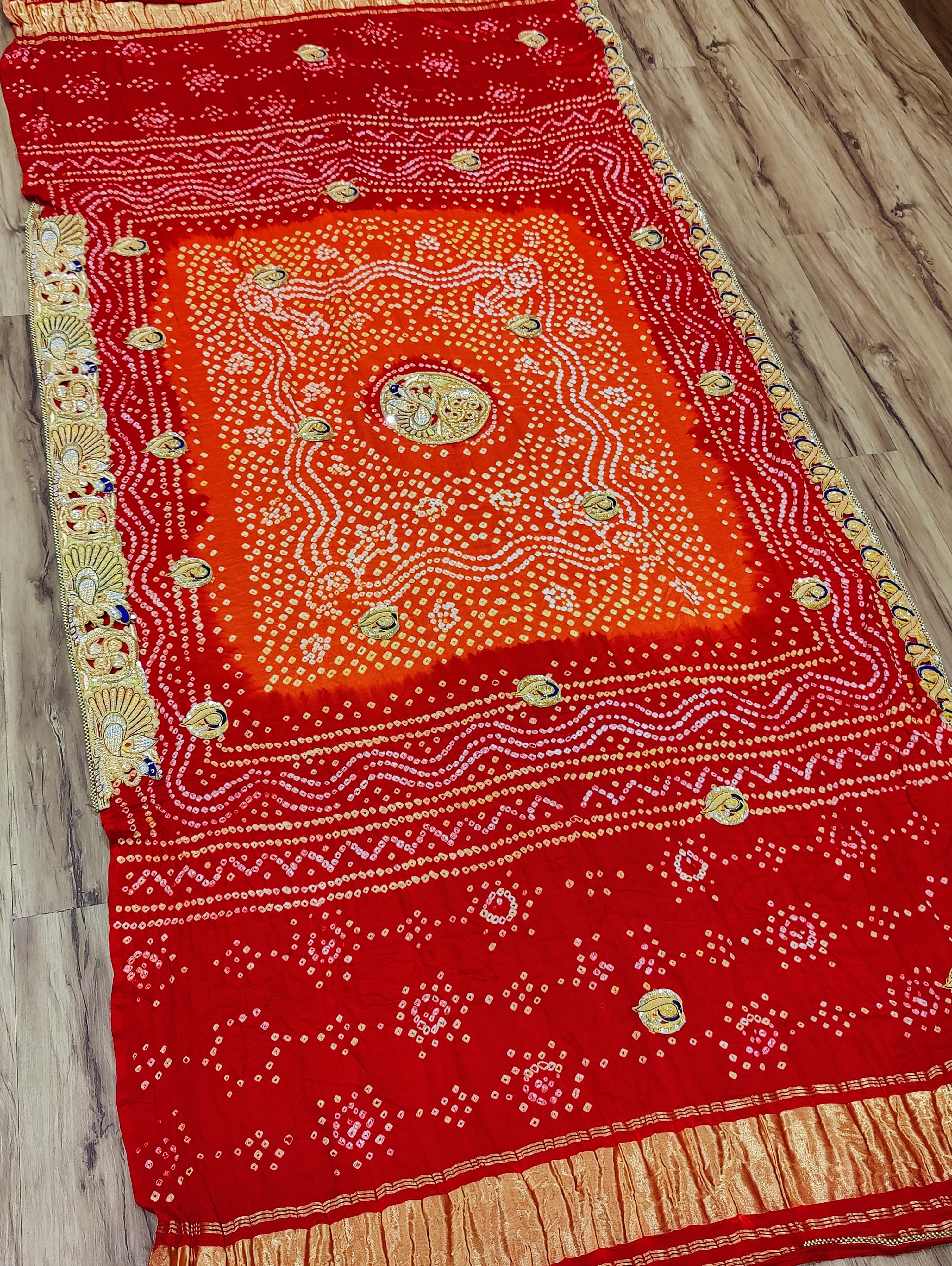 KcPc Traditional Gaji Silk Bandhani Odhna With Bel Buti Work