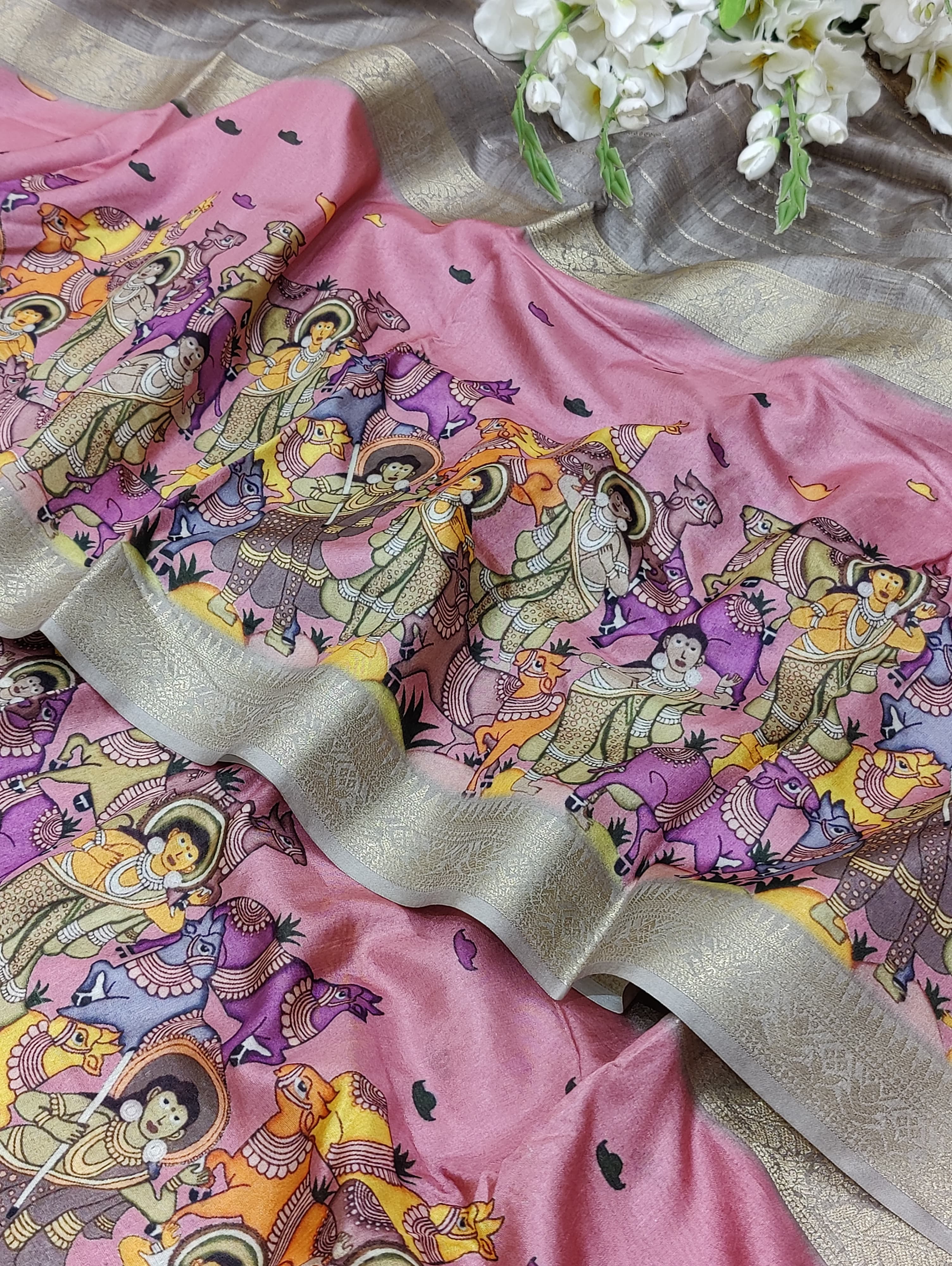 By Graceful Kalamkari Cotton Silk with Zari Finish Saree