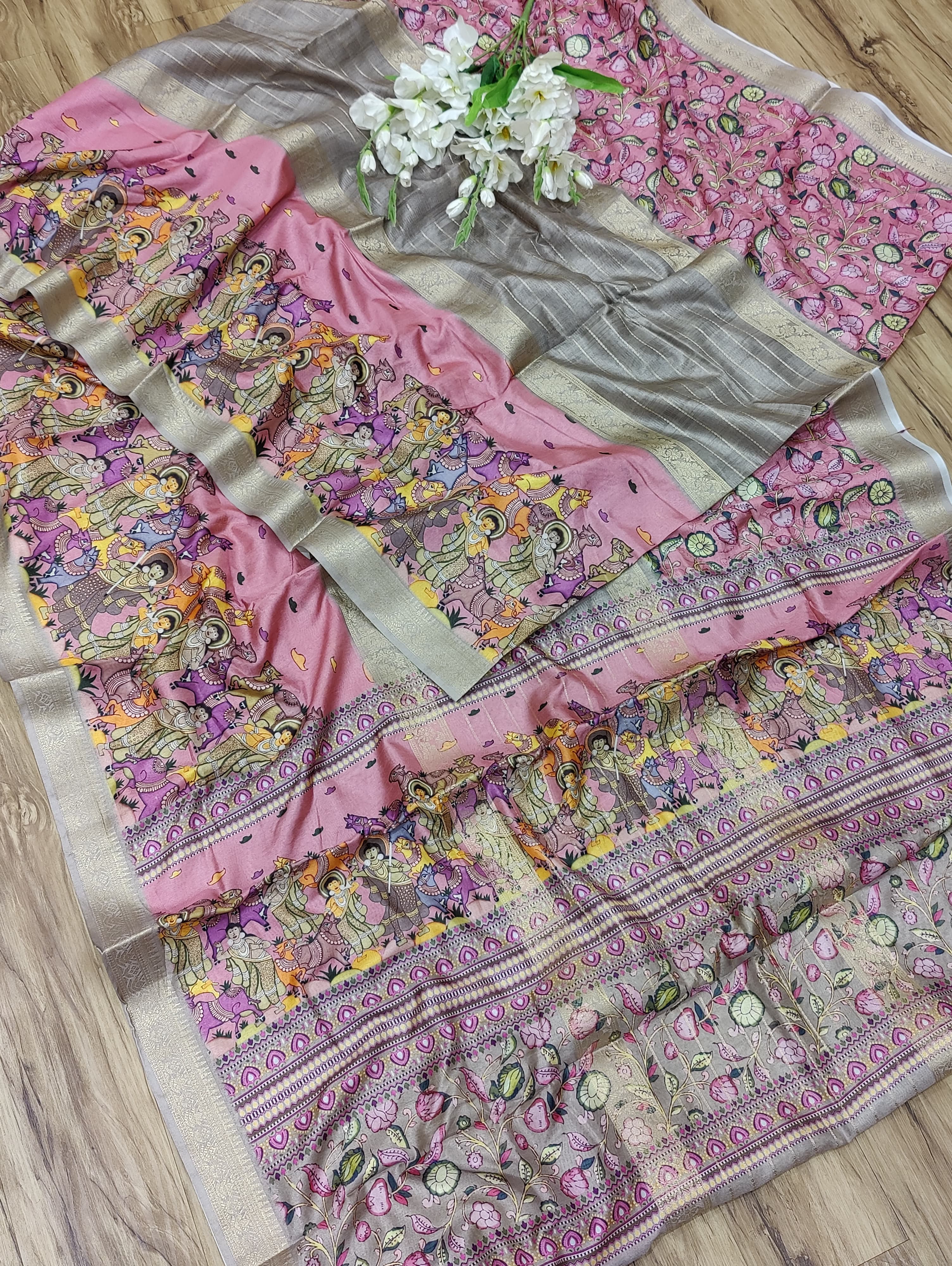 By Graceful Kalamkari Cotton Silk with Zari Finish Saree