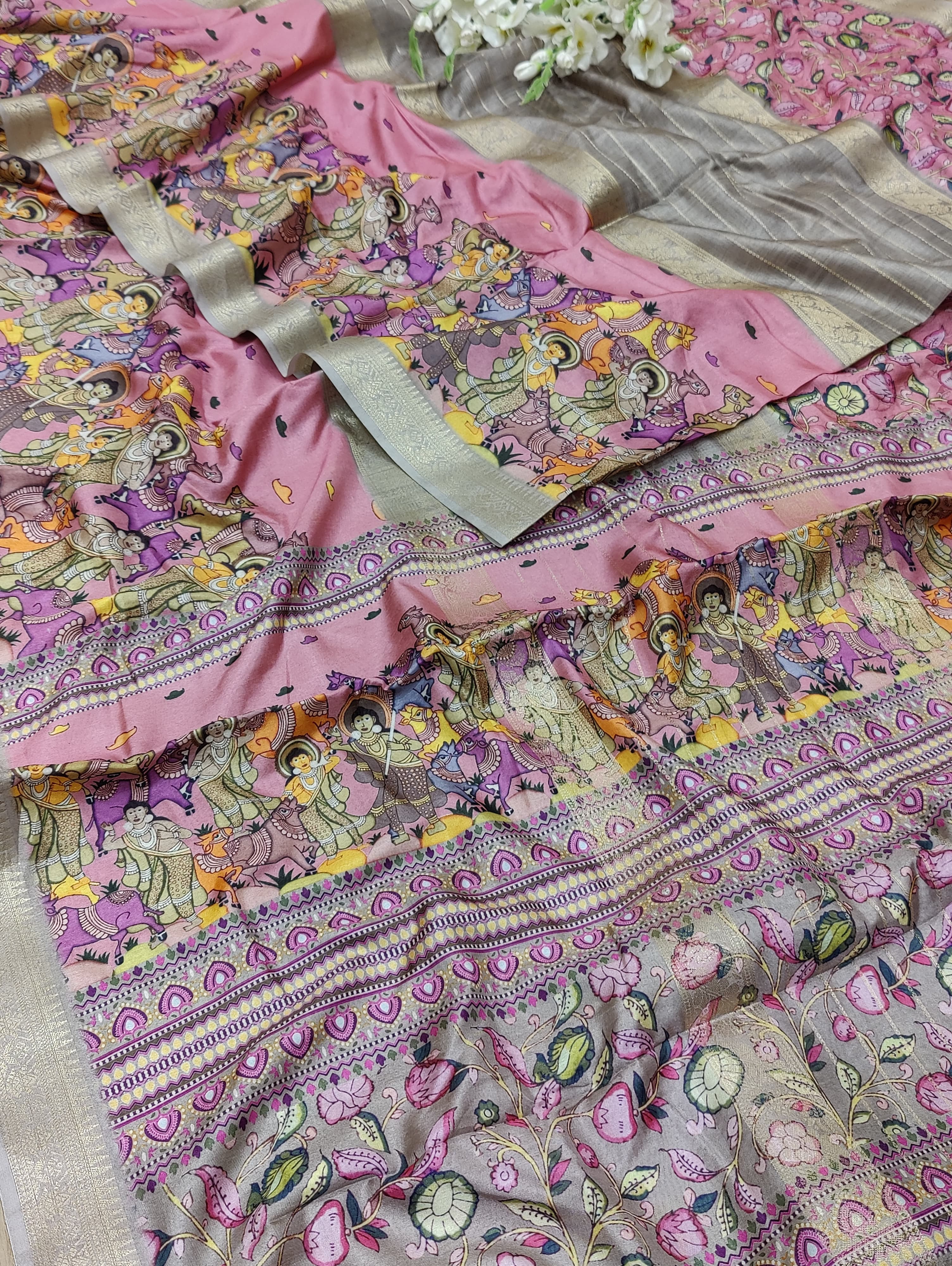 By Graceful Kalamkari Cotton Silk with Zari Finish Saree