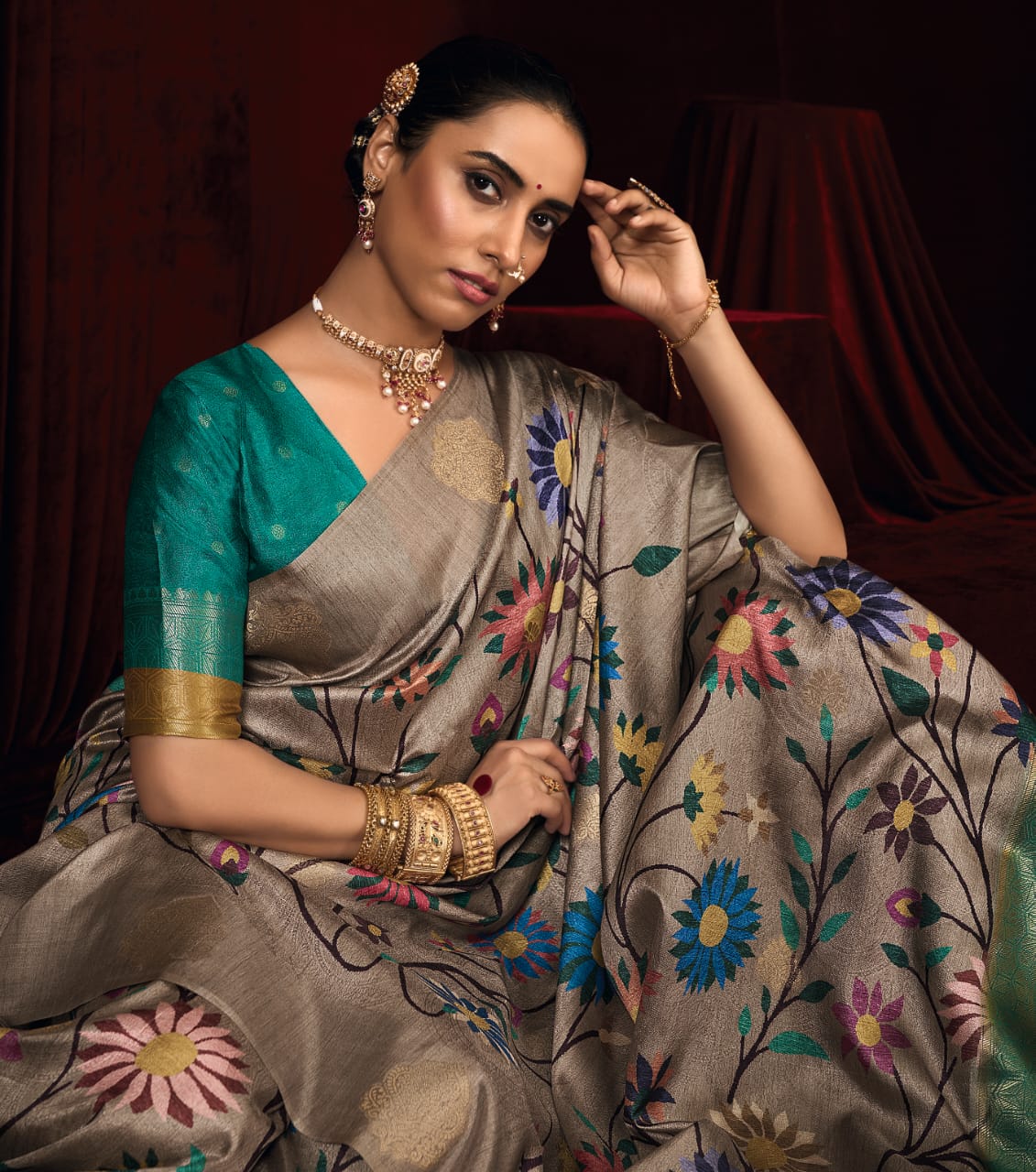Cotton Silk Printed Style With Zari border Saree for festive season