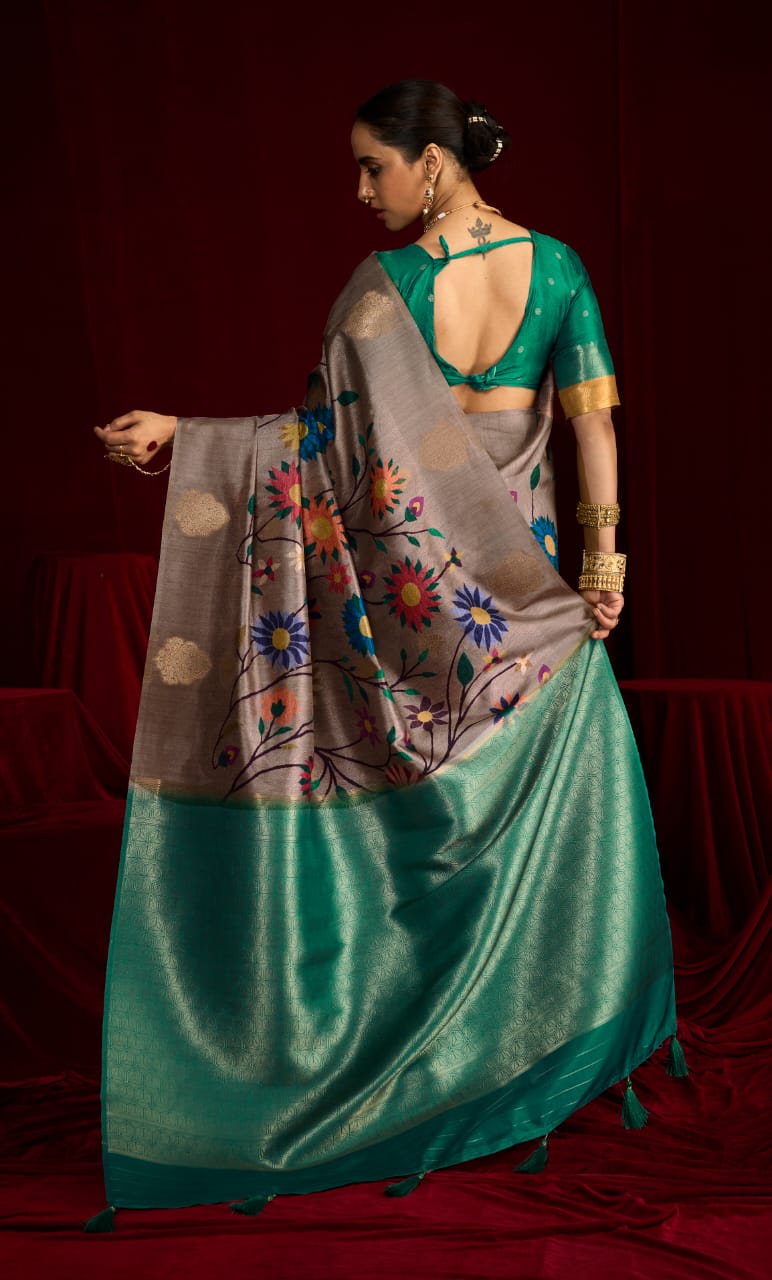 Cotton Silk Printed Style With Zari border Saree for festive season