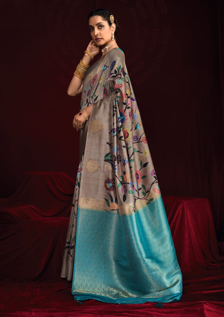 Cotton Silk Printed Style With Zari border Saree for festive season