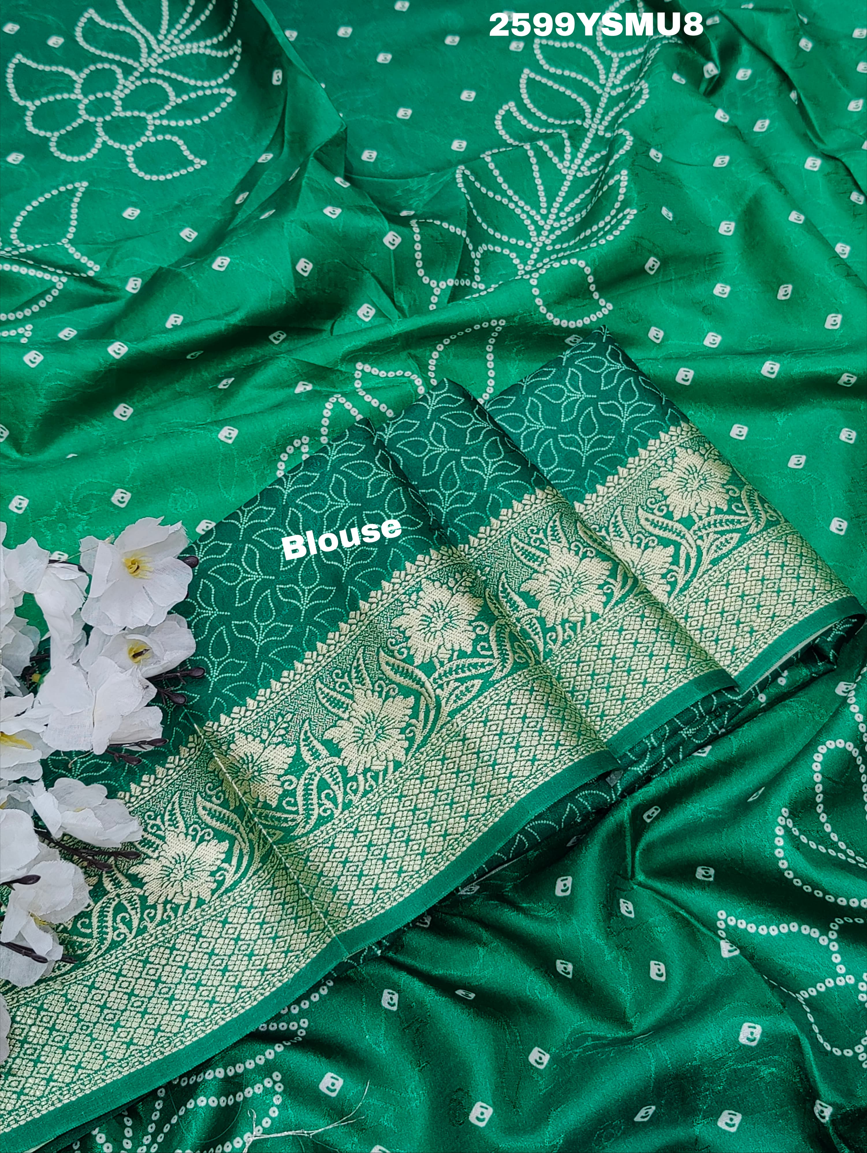 By New Beautiful Dola Silk Bandhani Style With Zari border Saree