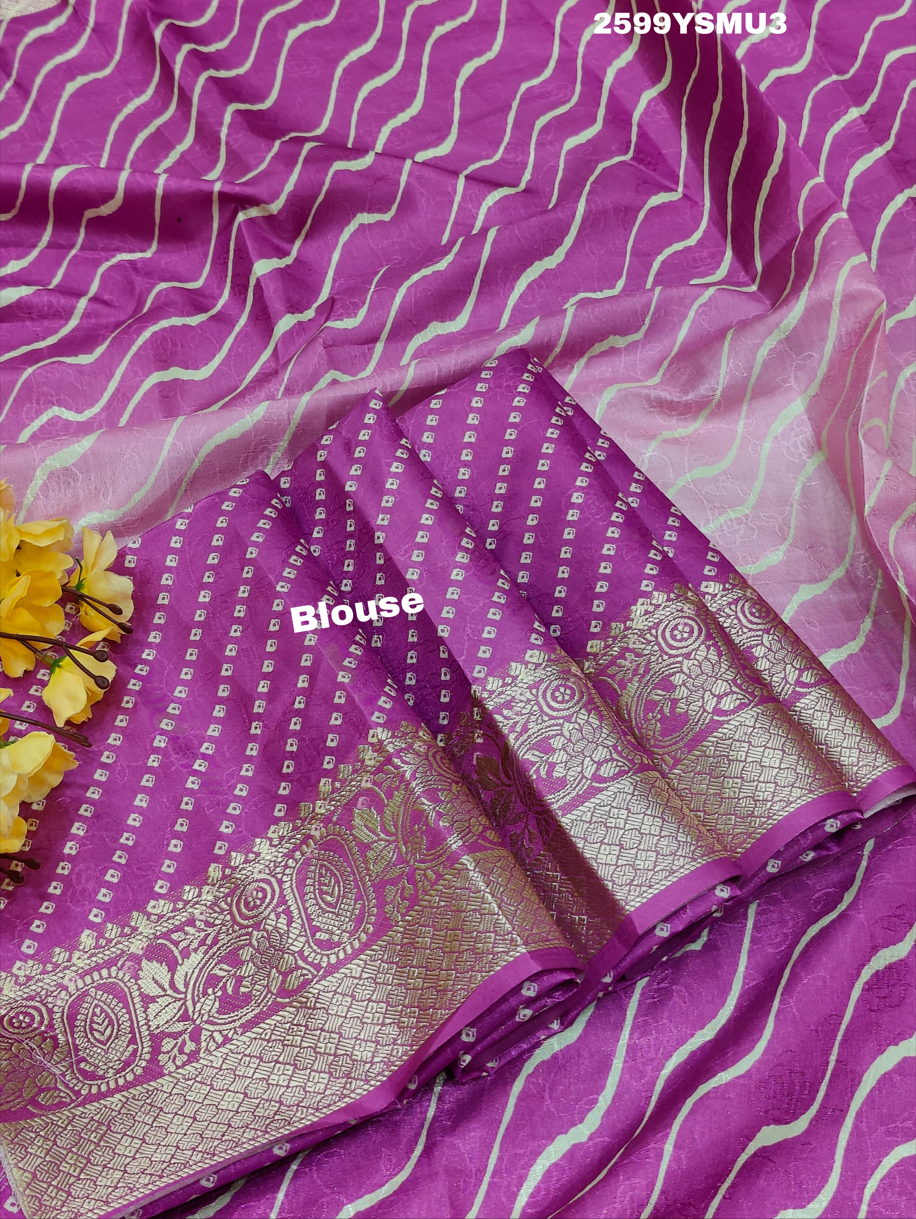 By New Dola Silk Leheriya Style With Zari border Saree
