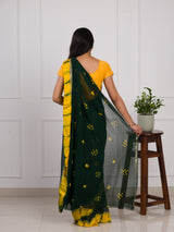 Georgette Gulti Bandhej Satin Patta Border Saree in green colour