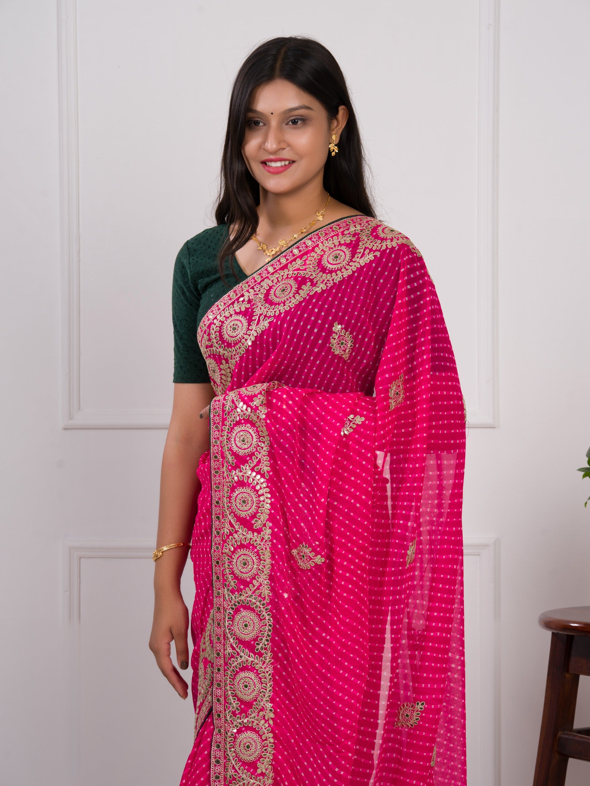 gotapati workLeheriya sareeinpink colour