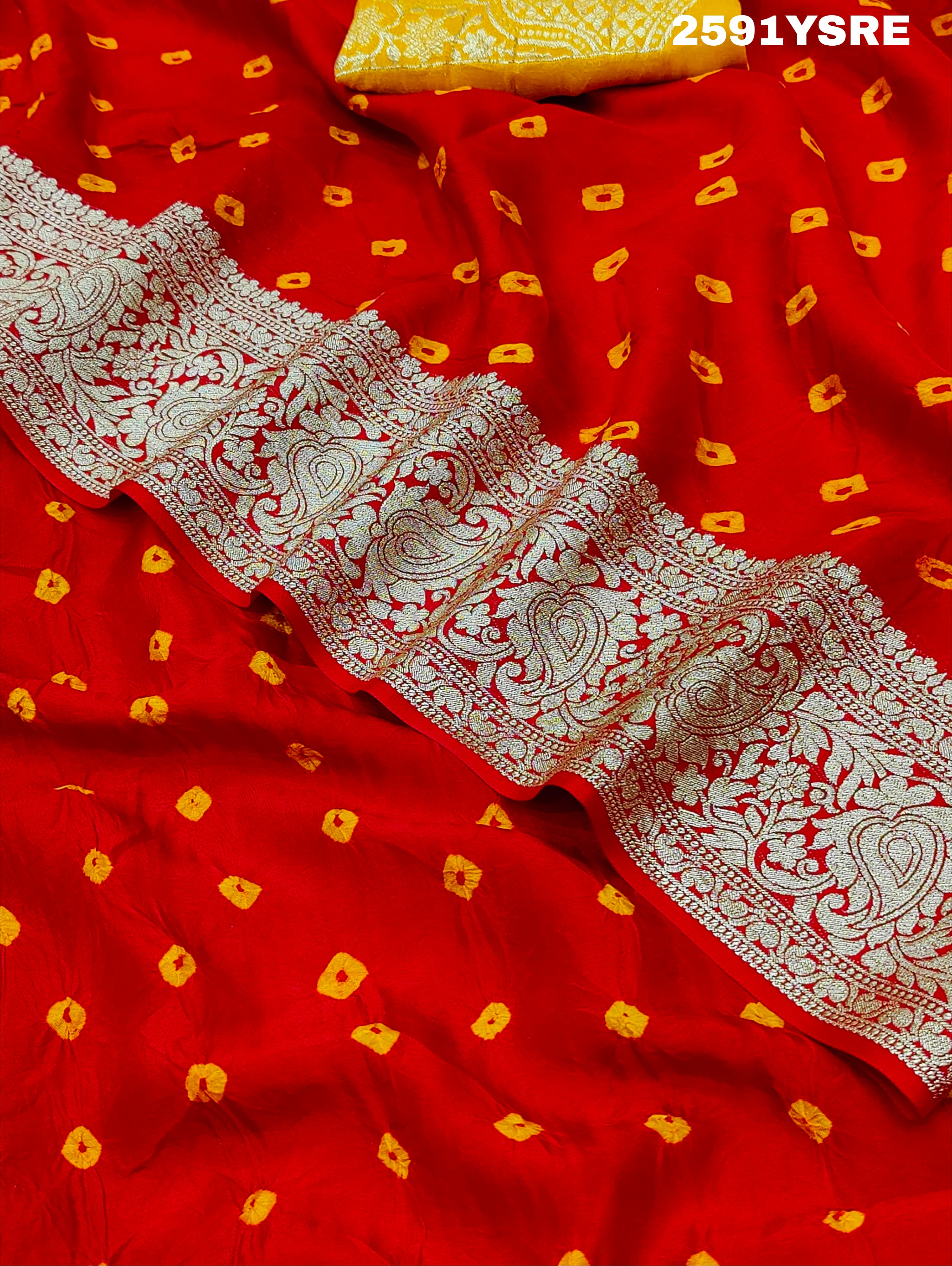 ByNew LaunchChinon Bandhani Style with Zari Border Work Saree