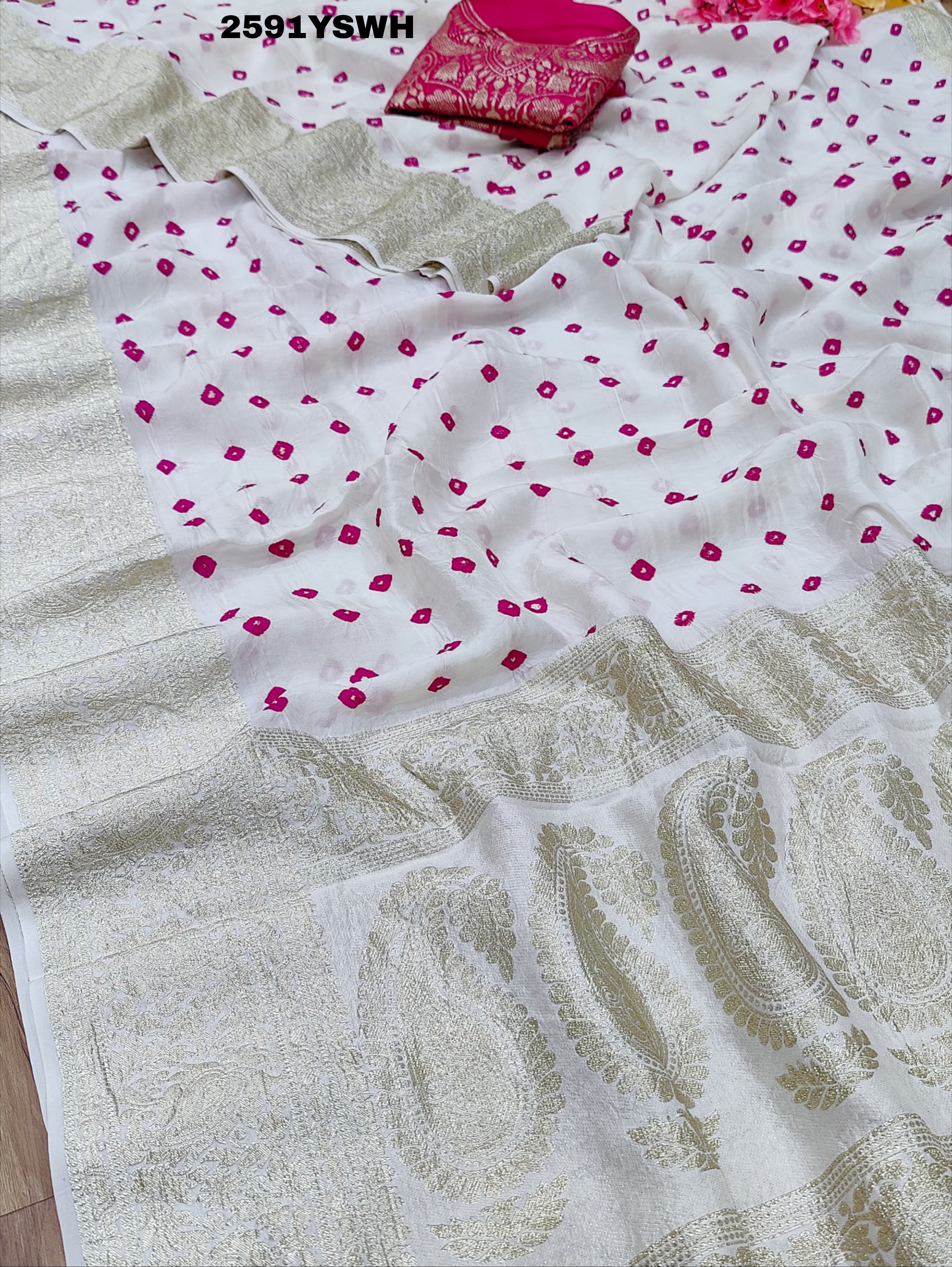 ByNew LaunchChinon Bandhani Style with Zari Border Work Saree