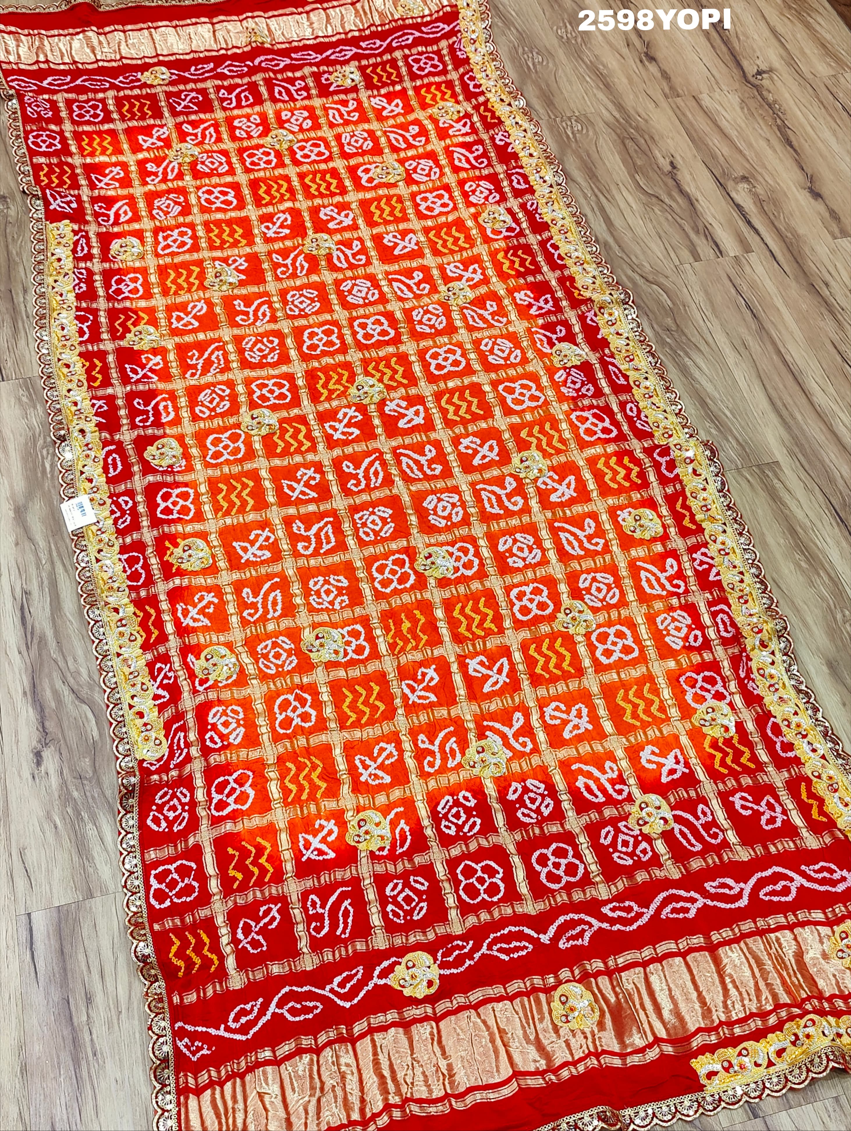 By New Traditional Gaji Silk Bandhani Style With Bel Buti Work Odhna