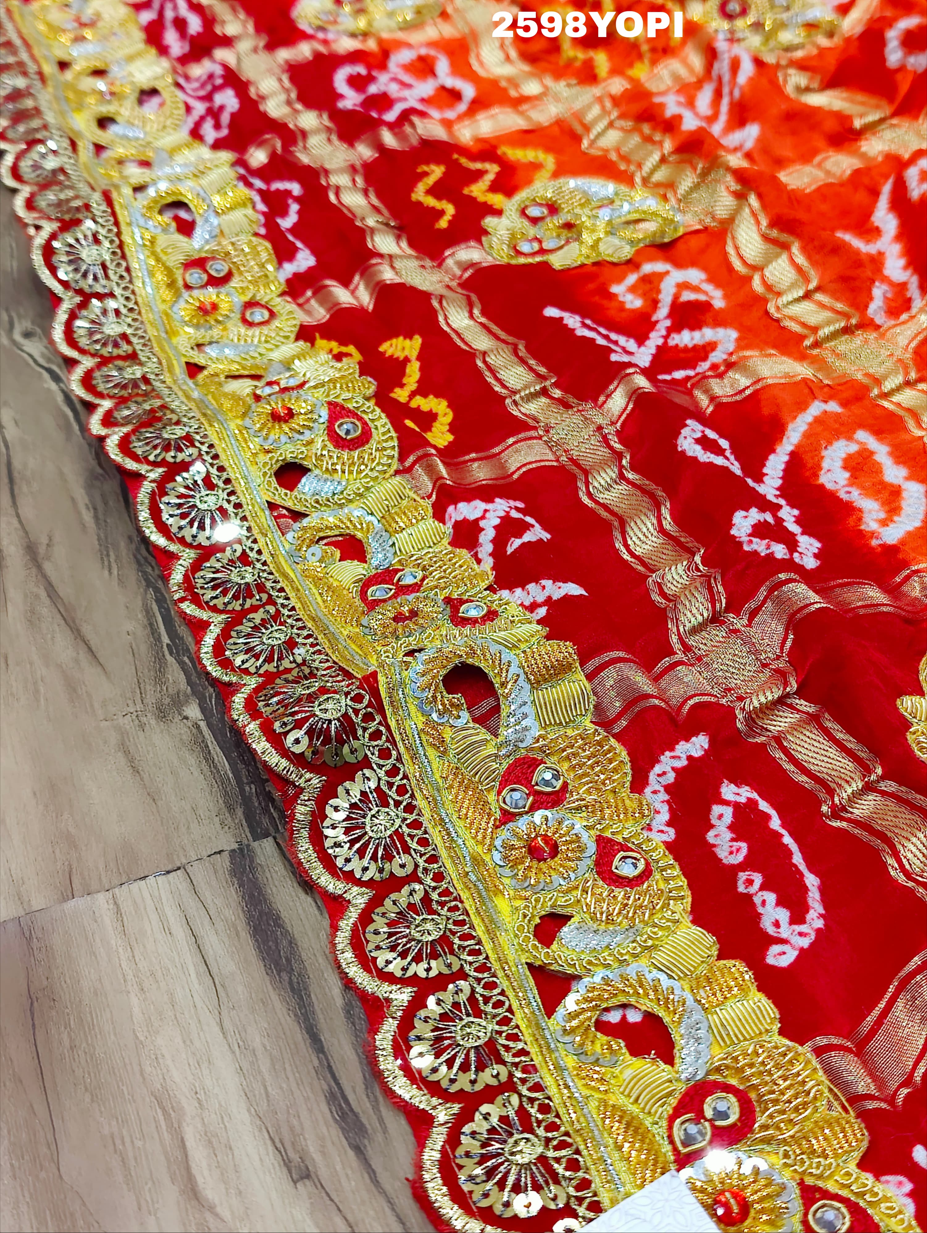 By New Traditional Gaji Silk Bandhani Style With Bel Buti Work Odhna