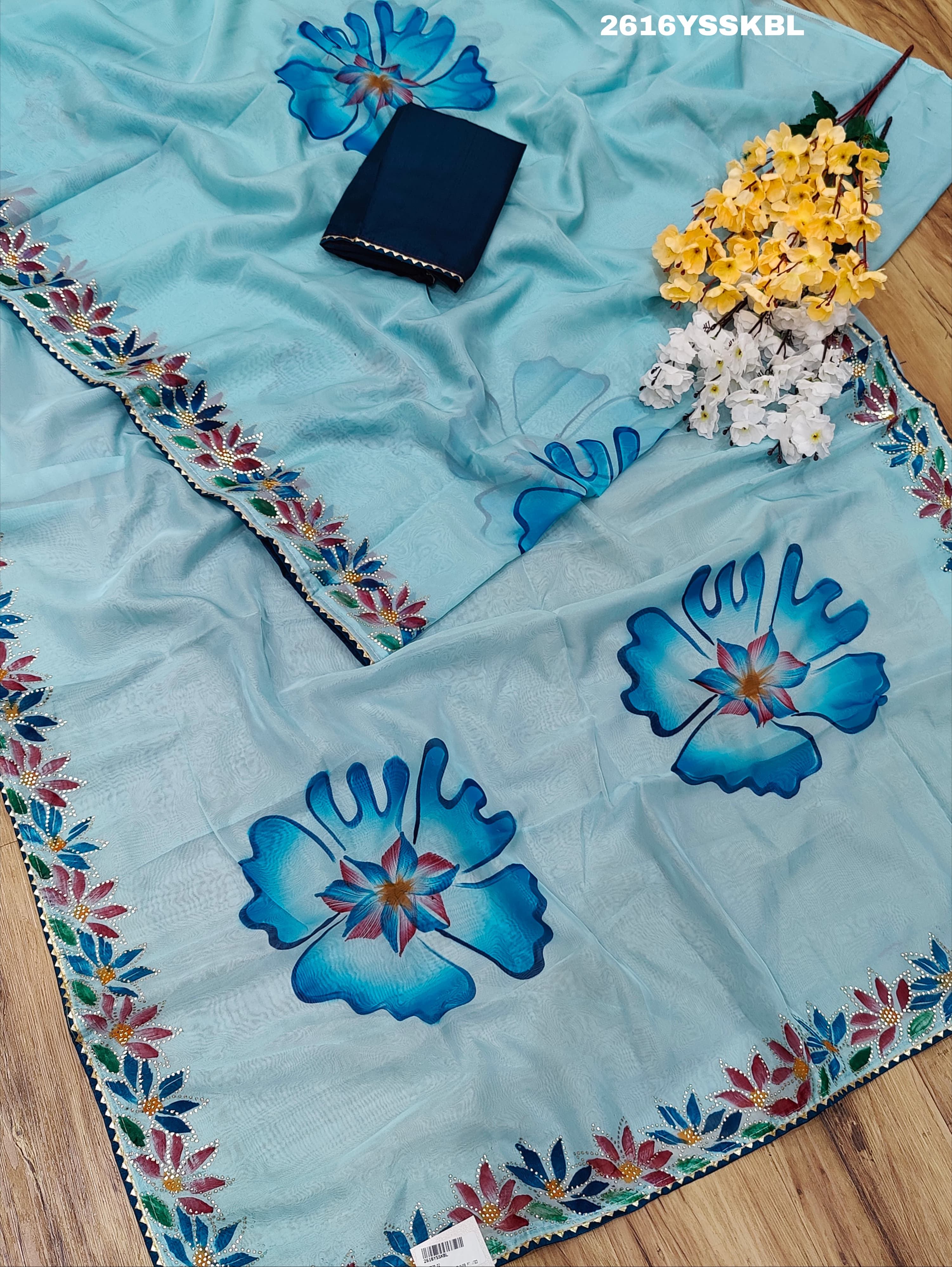 By New Launch Tissue Silk Printed Style With Siroski Dimond Work Saree