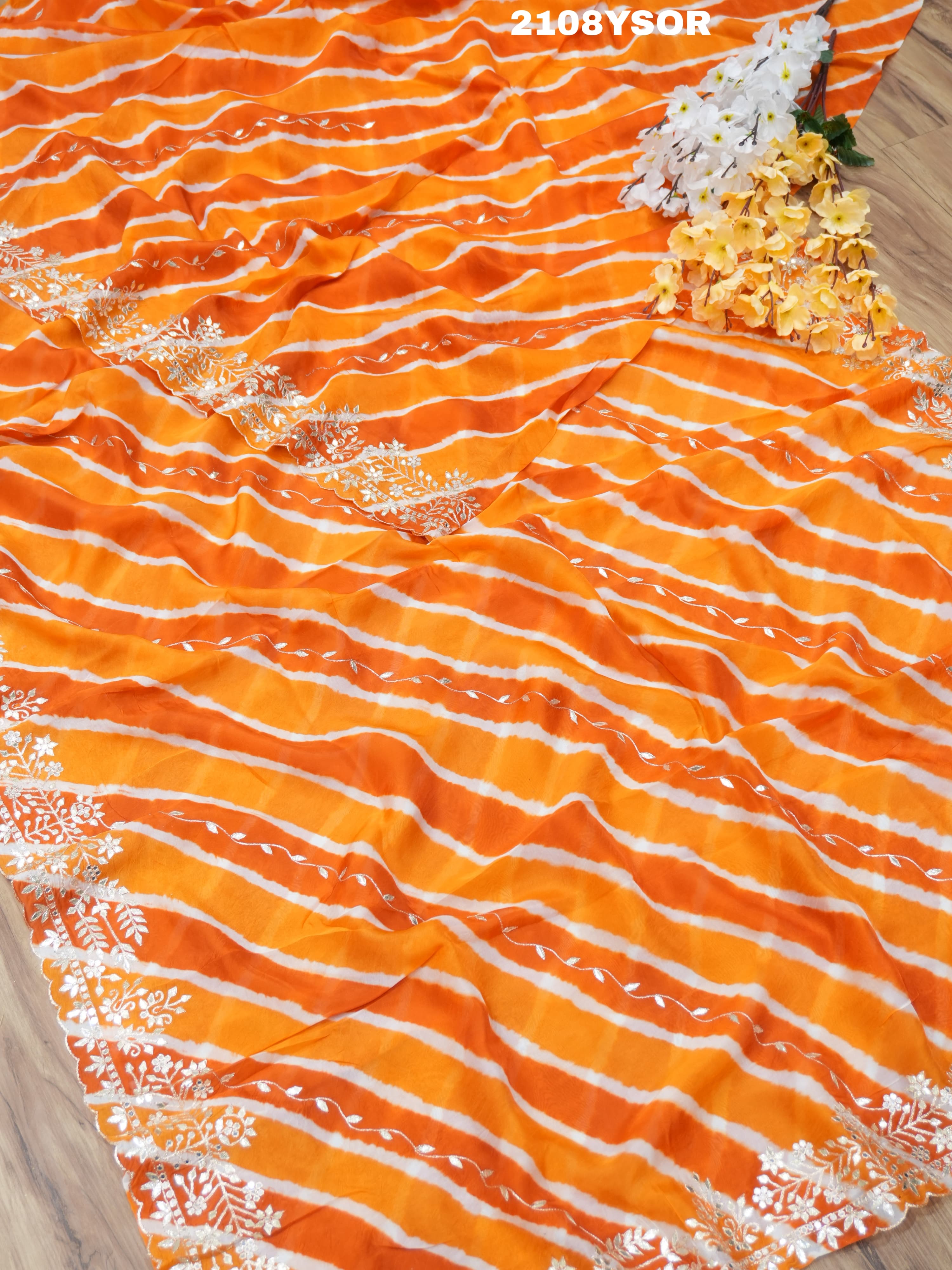 By Latest New Pure Taser Organza Leheriya With Gotapatti WorkSaree
