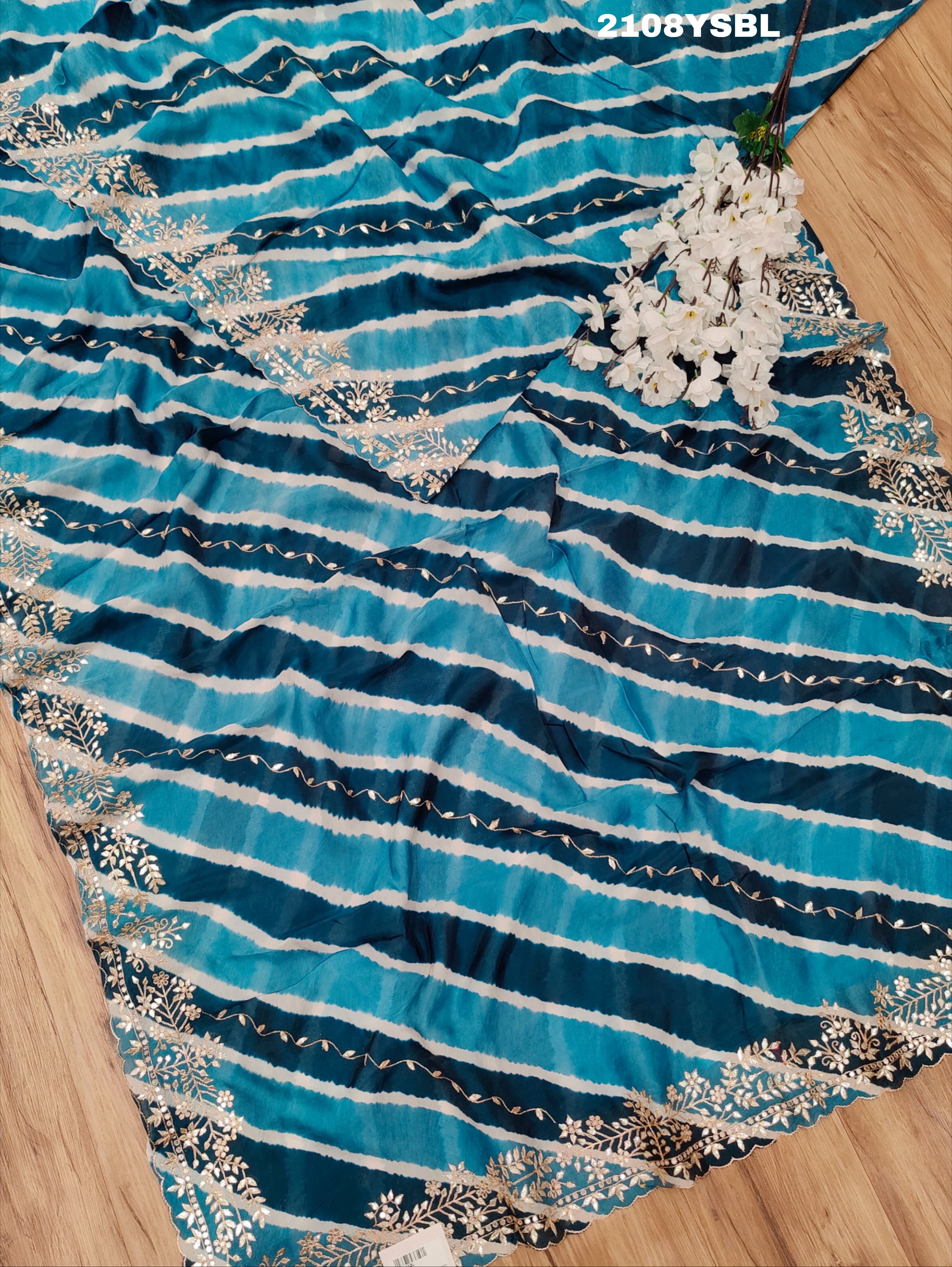 By Latest New Pure Taser Organza Leheriya With Gotapatti WorkSaree