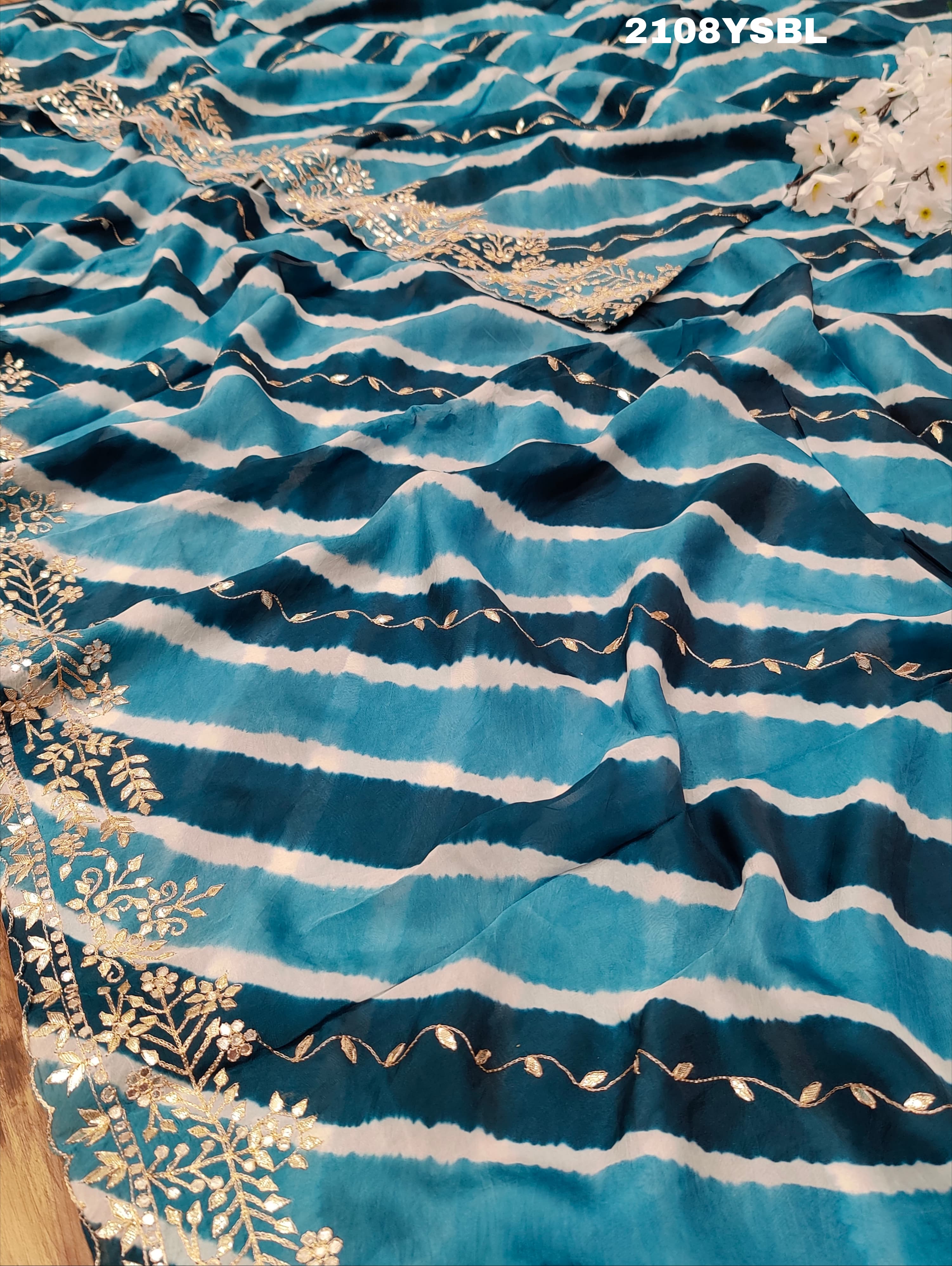 By Latest New Pure Taser Organza Leheriya With Gotapatti WorkSaree