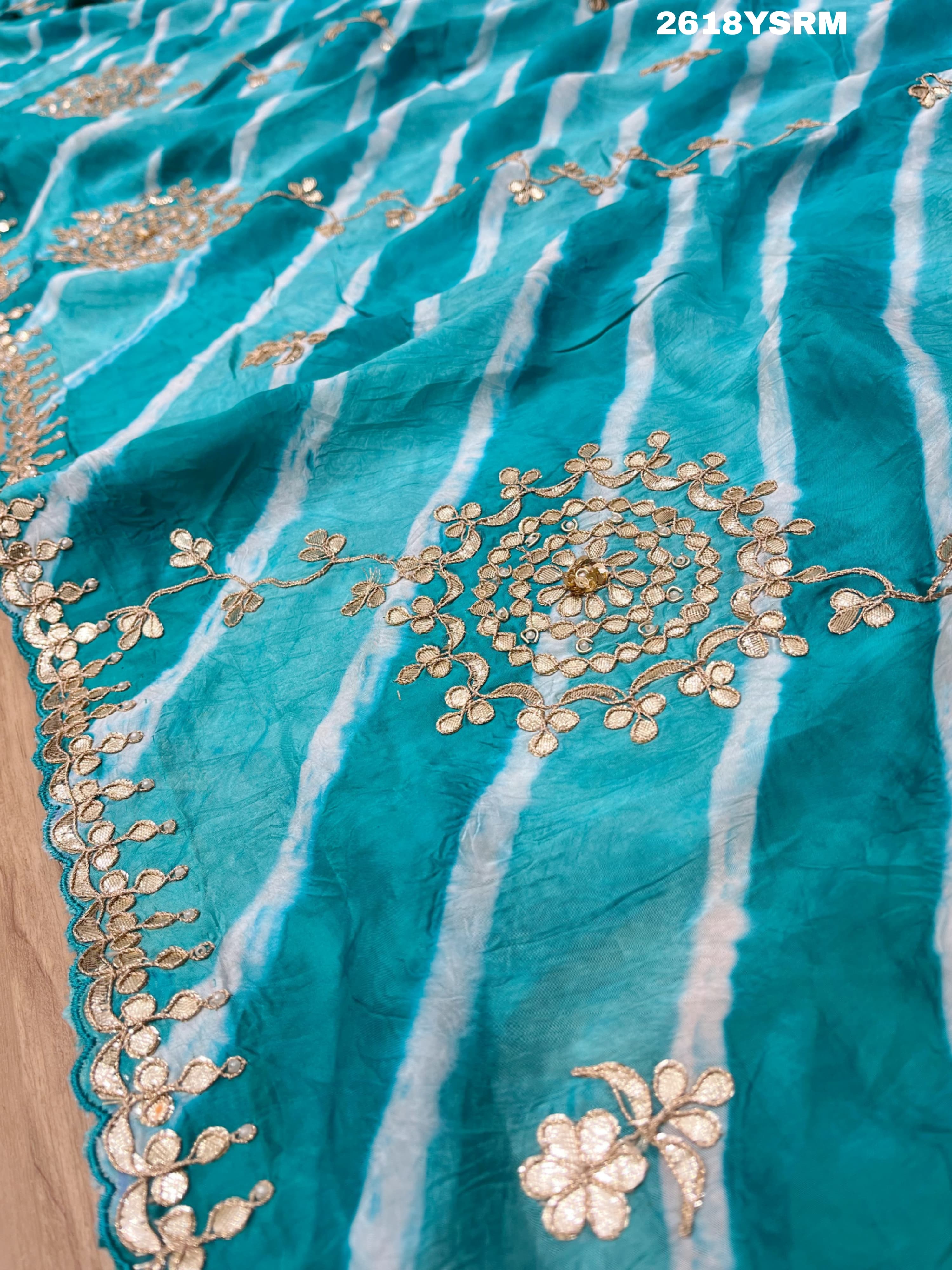 New Chinon Leheriya Style with Gotapatti Work Saree