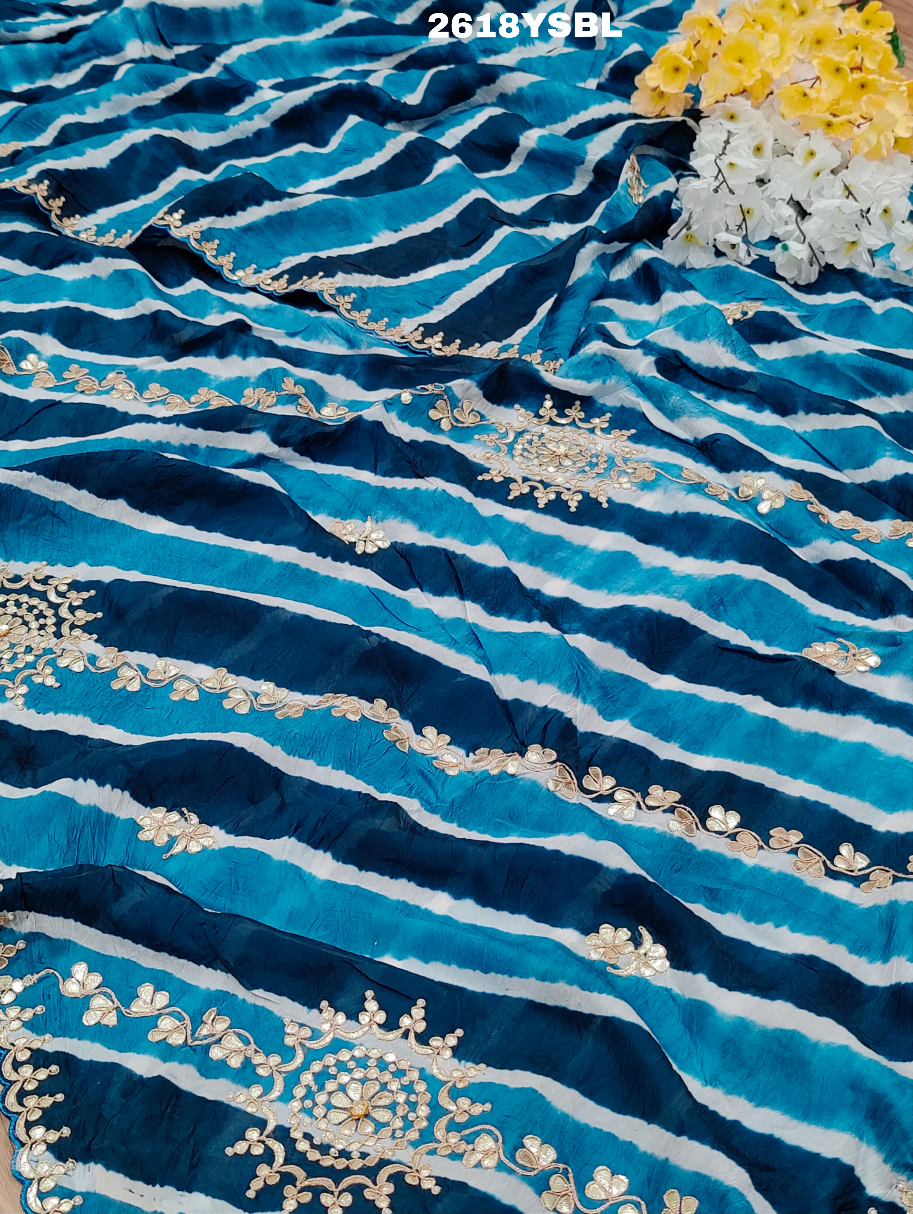 New Chinon Leheriya Style with Gotapatti Work Saree