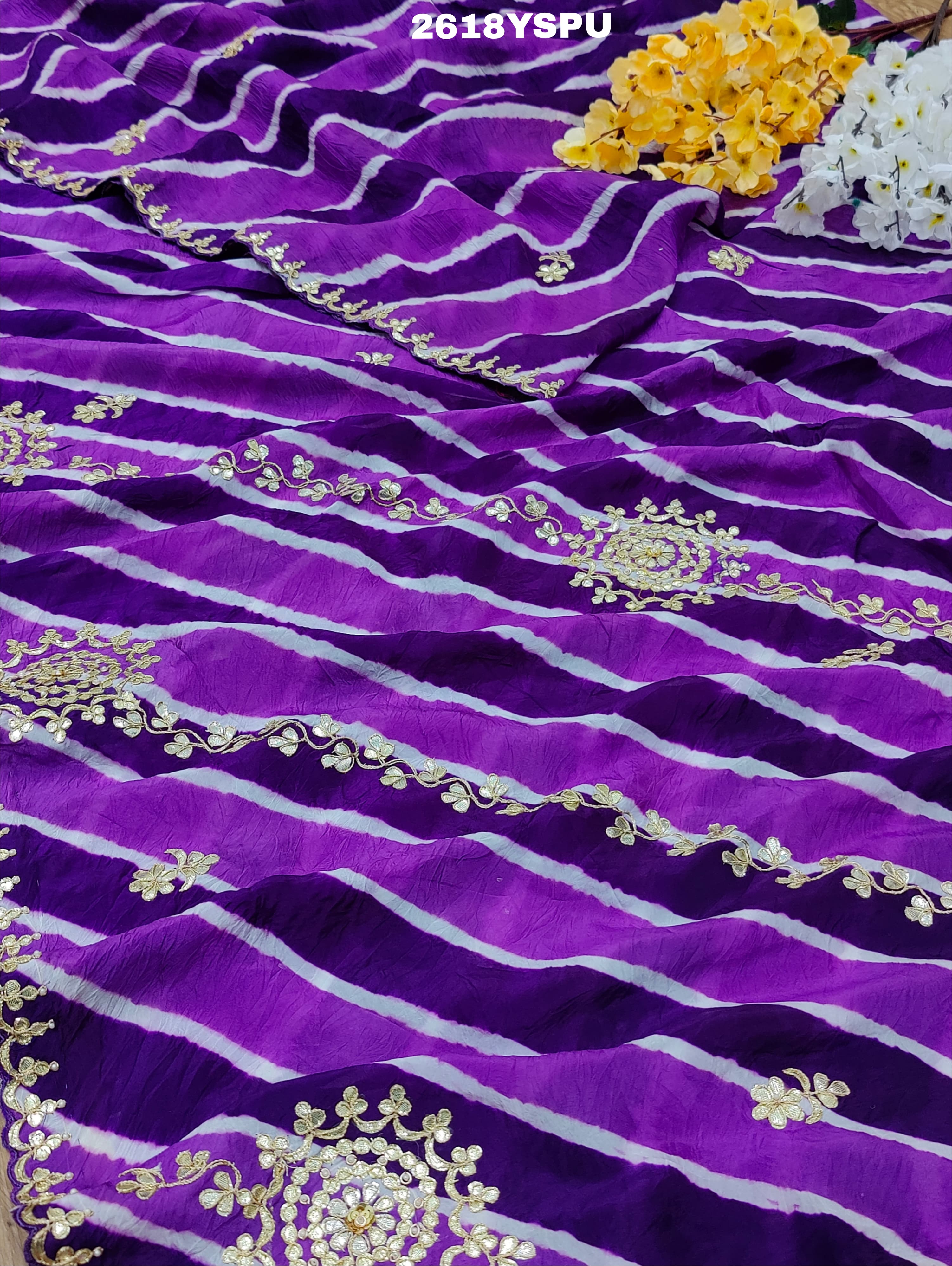 New Chinon Leheriya Style with Gotapatti Work Saree