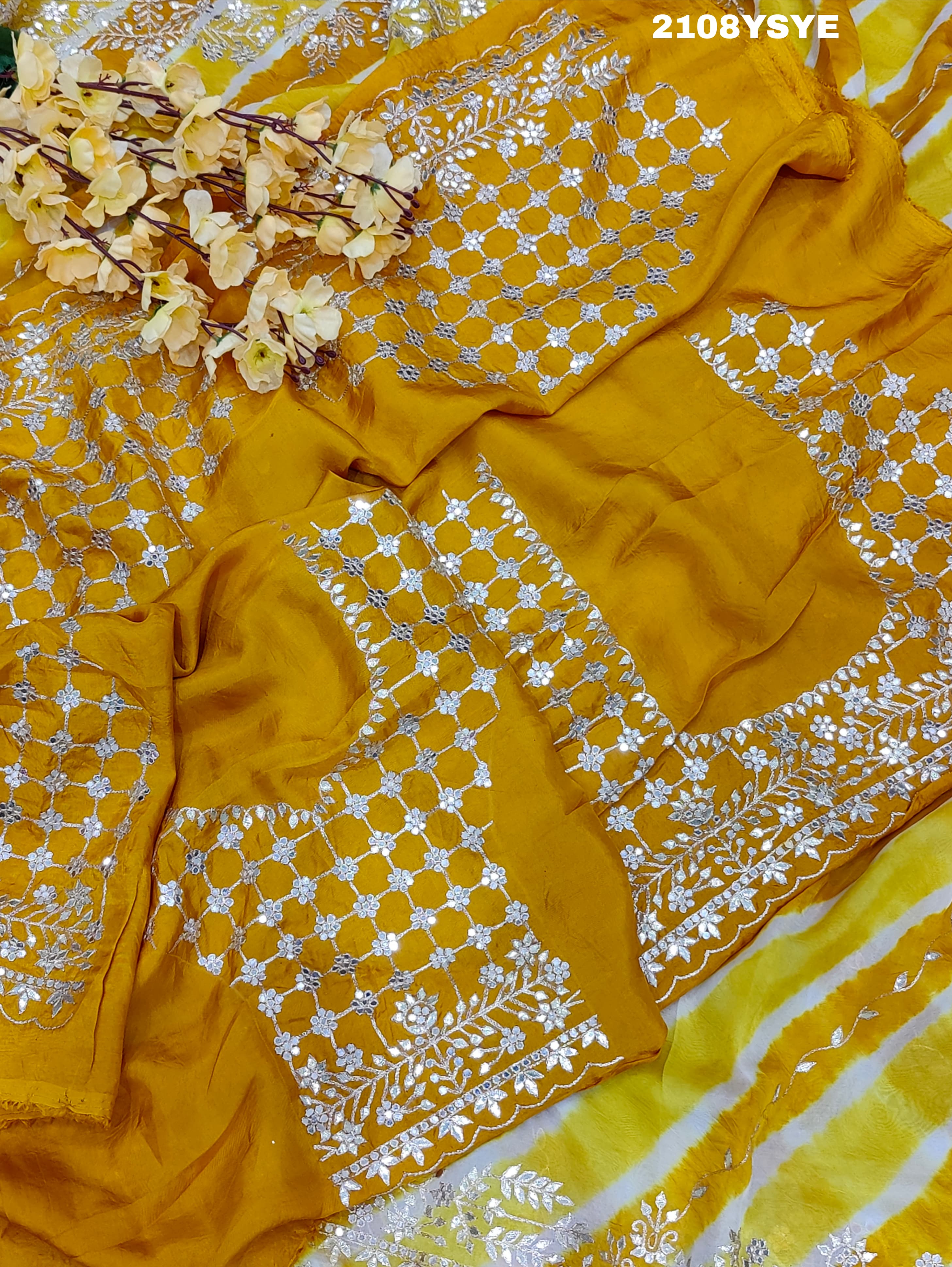 By Latest New Pure Taser Organza Leheriya With Gotapatti WorkSaree