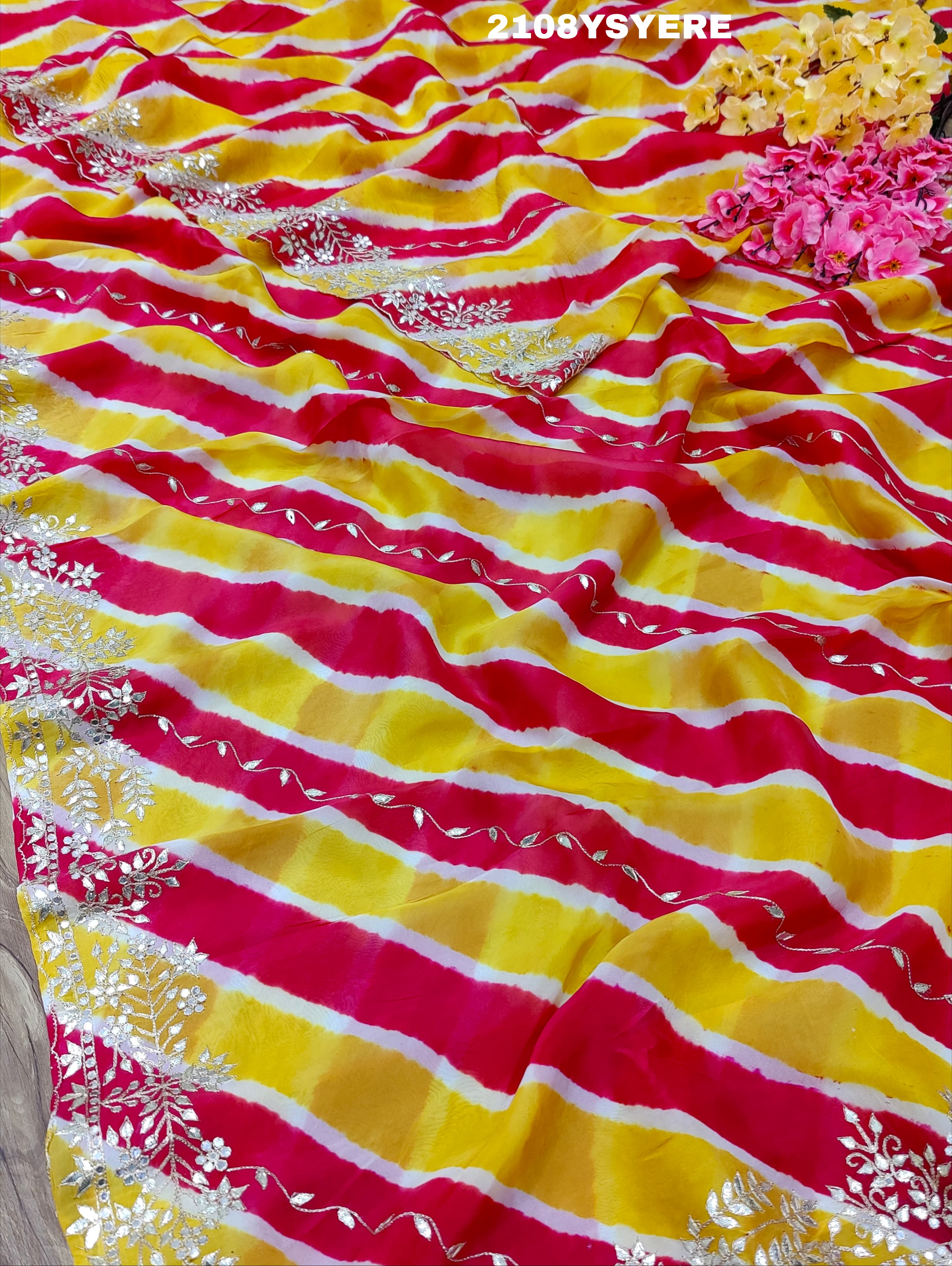 By Latest New Pure Taser Organza Leheriya With Gotapatti WorkSaree