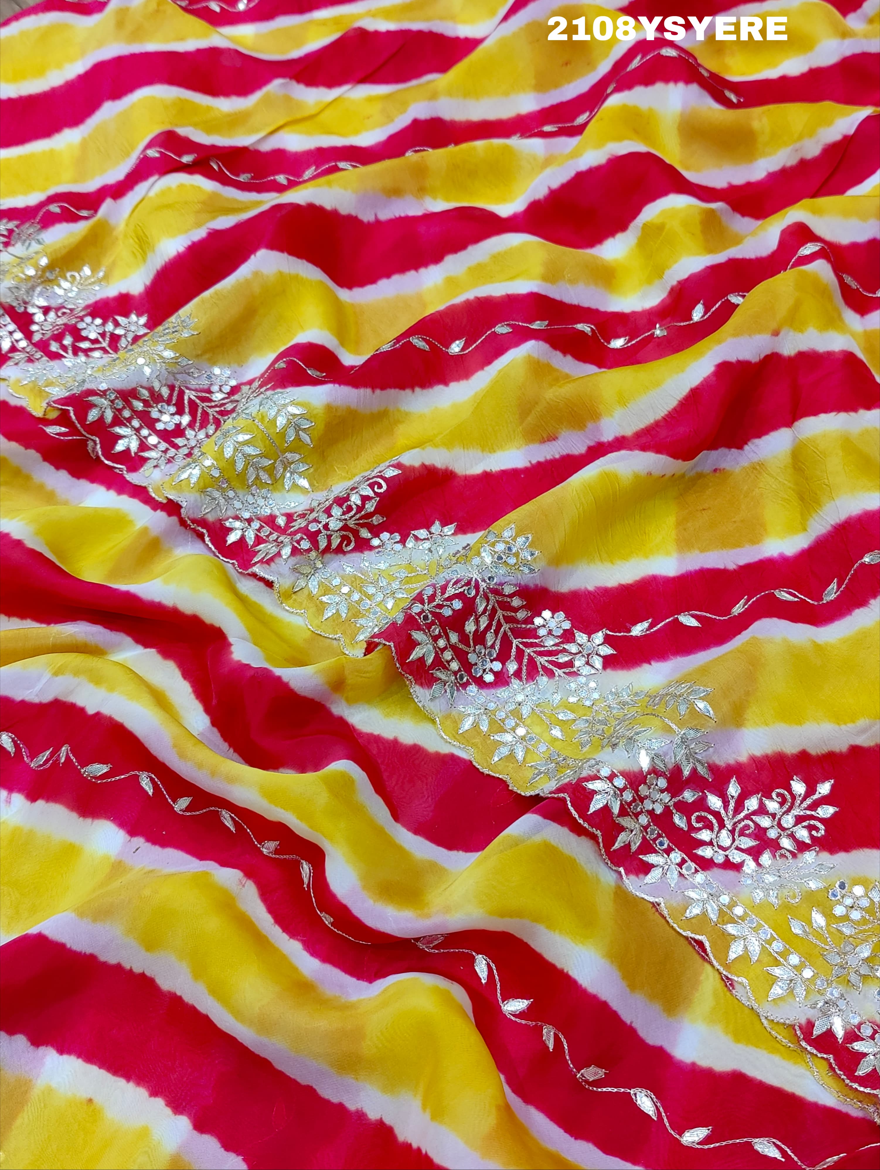 By Latest New Pure Taser Organza Leheriya With Gotapatti WorkSaree