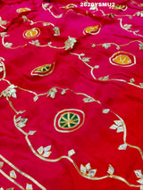 Red and pink saree with white embroidery Bollywood Style with Gotapatti Work