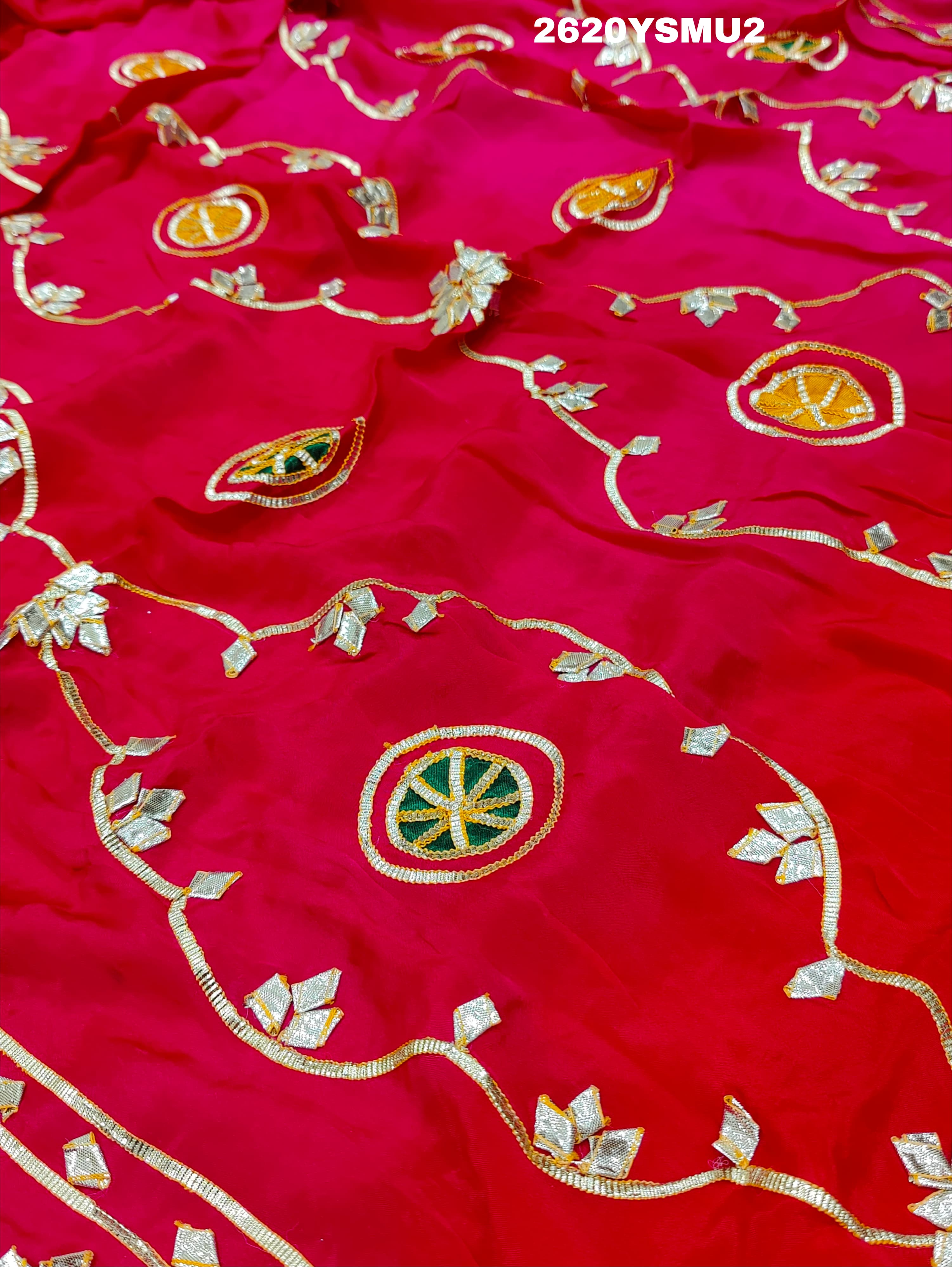 Red and pink saree with white embroidery Bollywood Style with Gotapatti Work