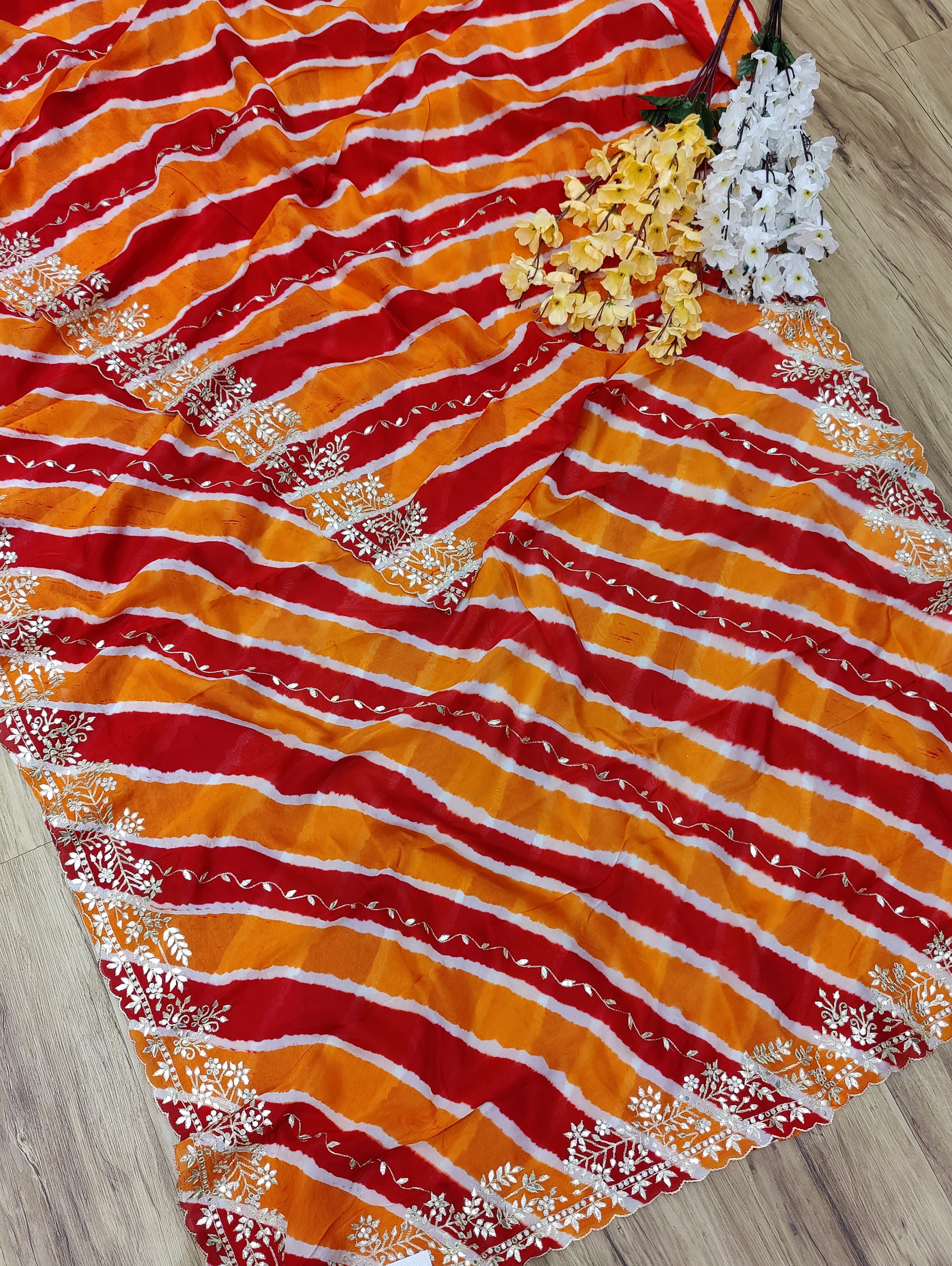 By Latest New Pure Taser Organza Leheriya With Gotapatti WorkSaree