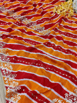 By Latest New Pure Taser Organza Leheriya With Gotapatti WorkSaree