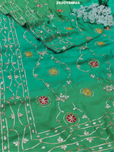 Green embroidered saree with floral patterns Chinon Bollywood Style with Gotapatti Work