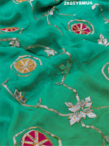 Green embroidered saree with floral patterns Chinon Bollywood Style with Gotapatti Work