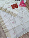White saree with floral embroiderySilk Traditional Style With Zari Border Work Saree