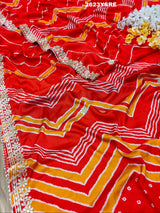 Silk Zik Zag Style With Gotapatti Work Saree in red colour for wedding