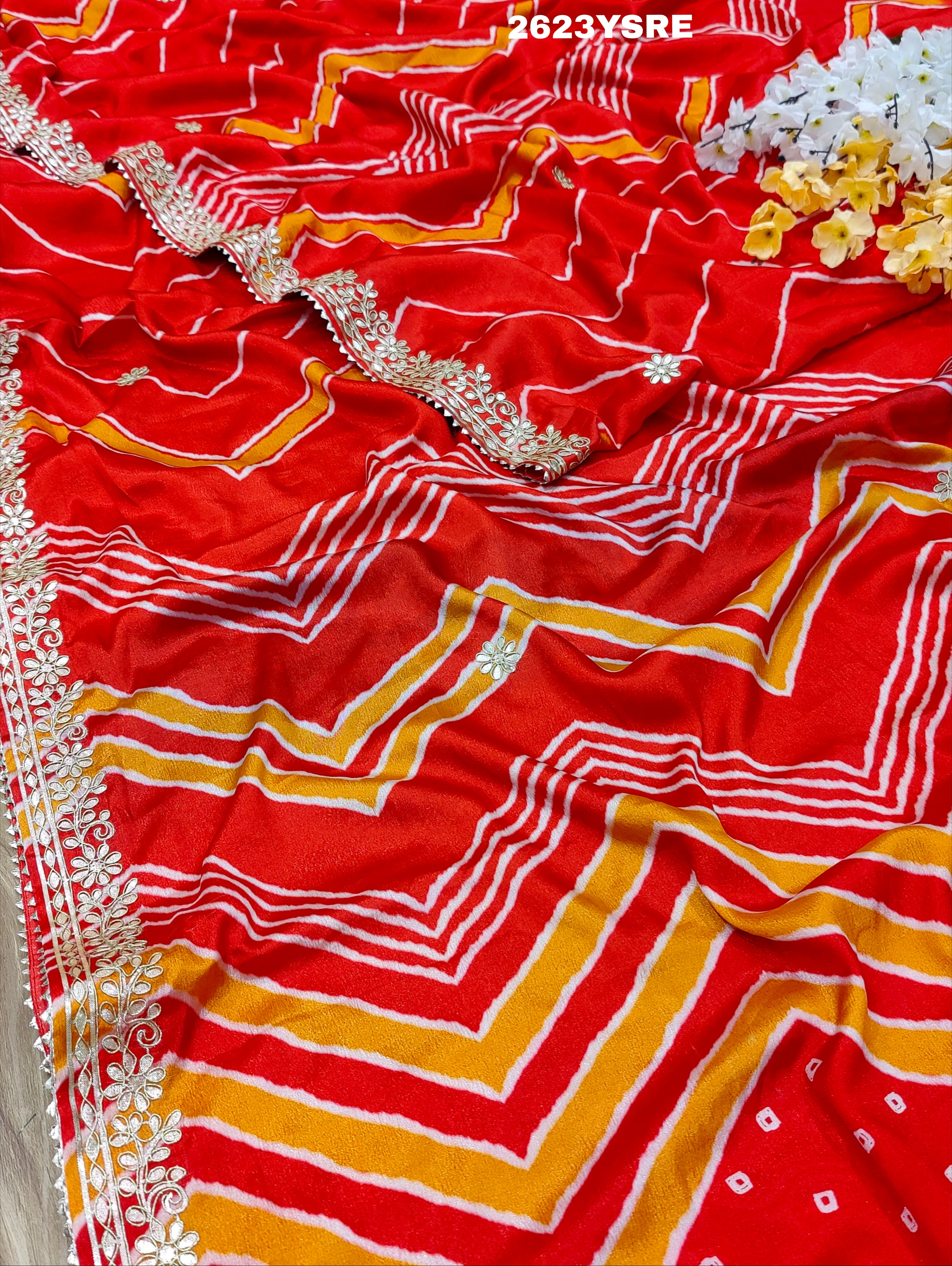 Silk Zik Zag Style With Gotapatti Work Saree in red colour for wedding