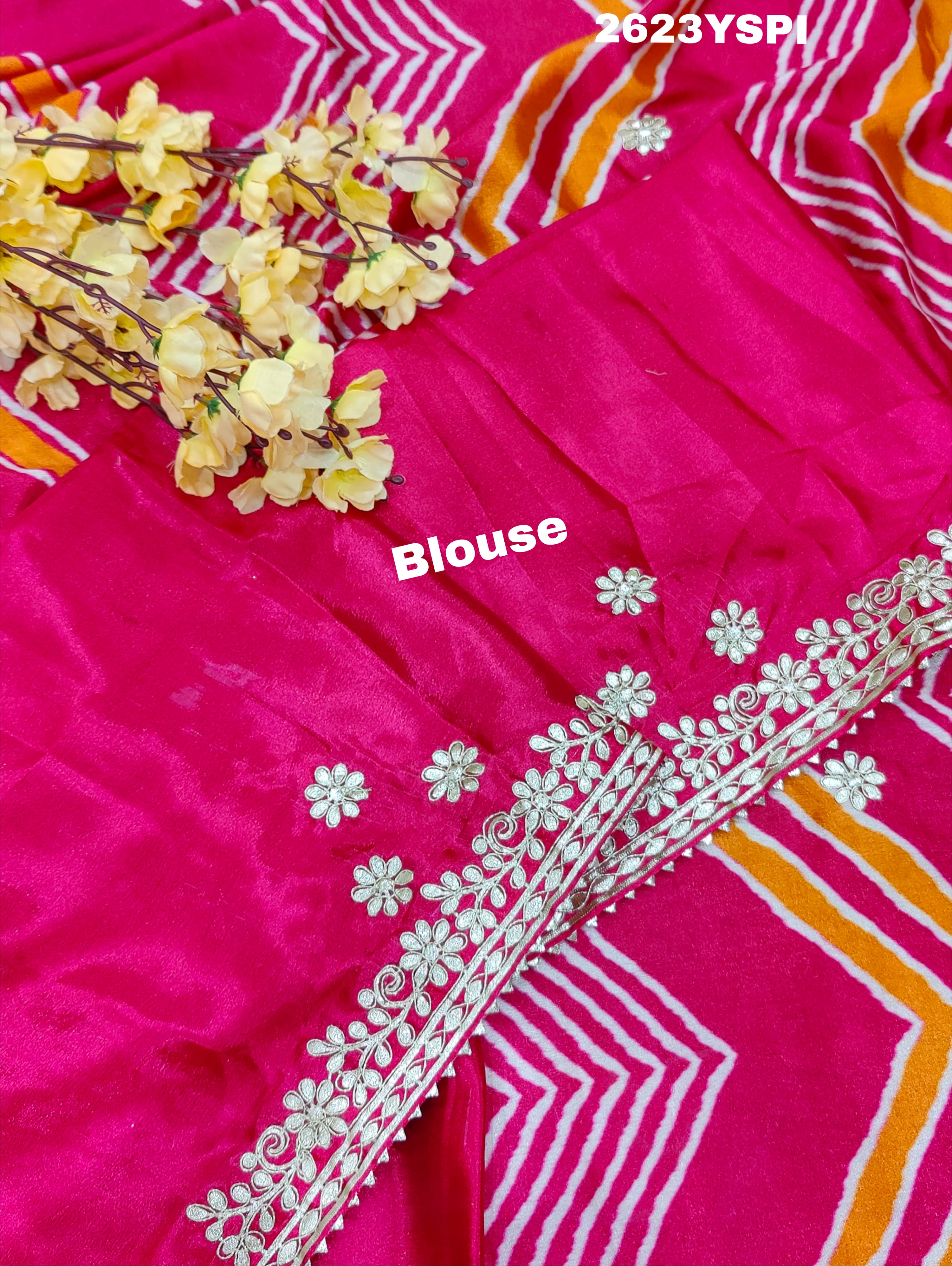 By New Beautiful HO Silk Zik Zag Style With Gotapatti Work Saree