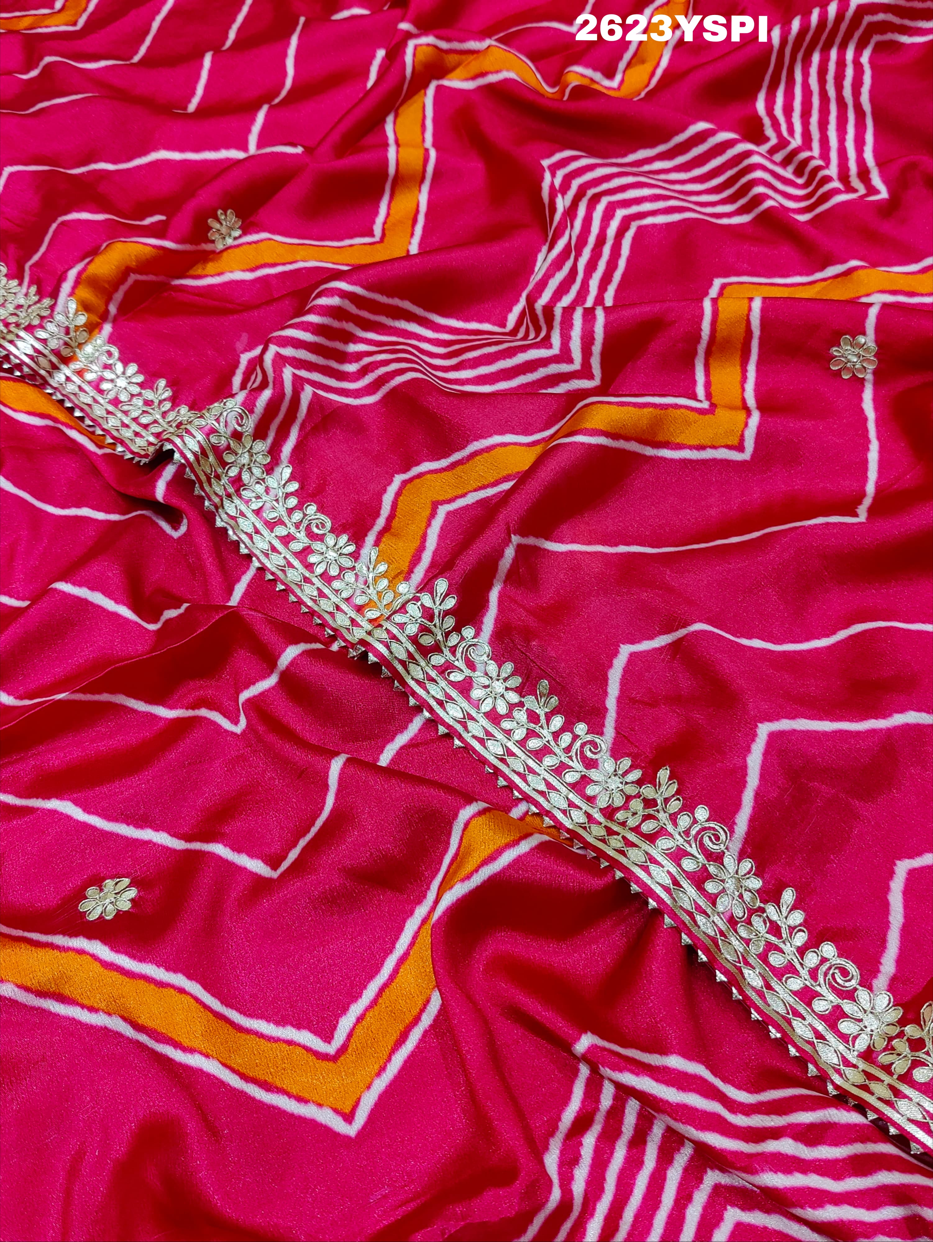 By New Beautiful HO Silk Zik Zag Style With Gotapatti Work Saree