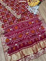 By New Latest Pure Gaji Silk Bandhani Ghatchola Gotapatti Saree