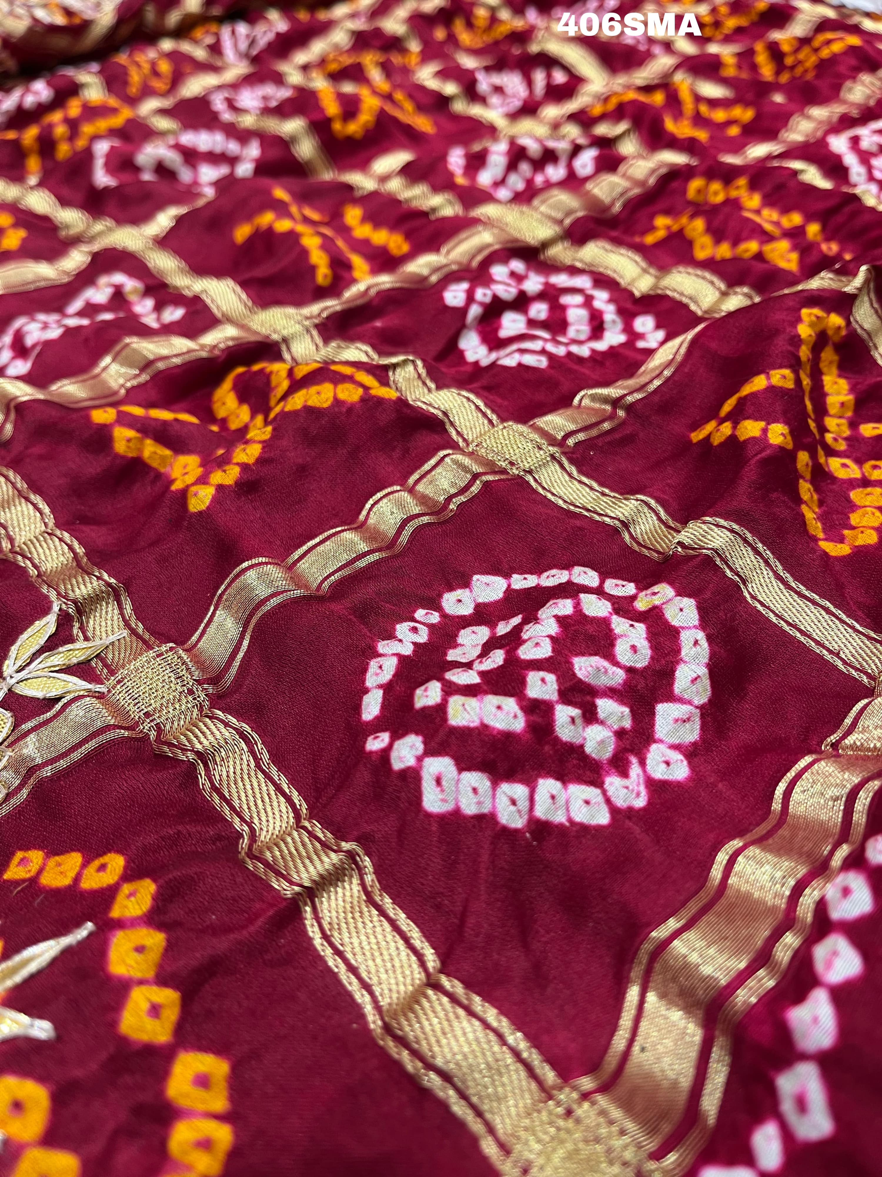 By New Latest Pure Gaji Silk Bandhani Ghatchola Gotapatti Saree